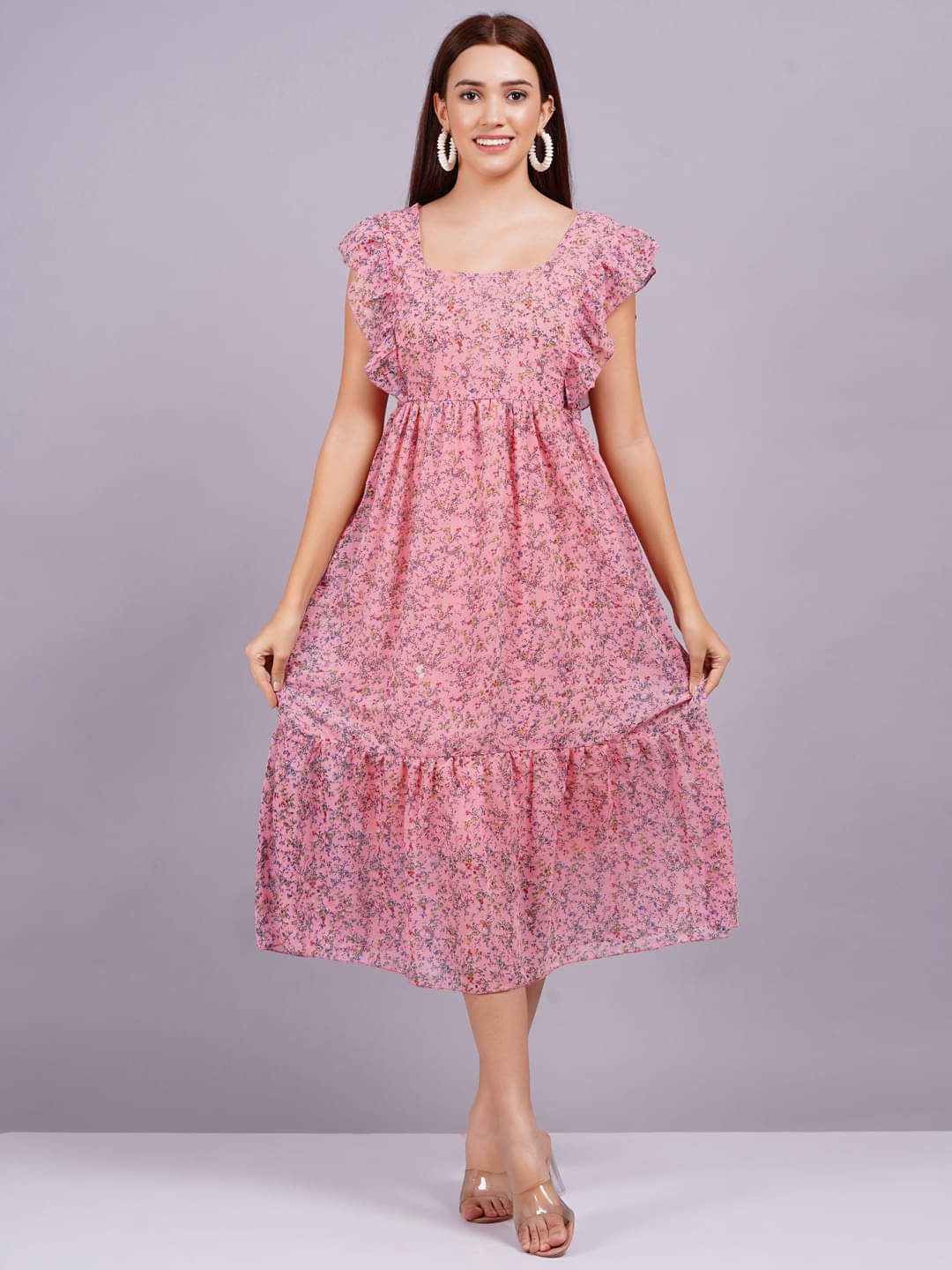 HIGHLIGHT FASHION EXPORT Women Georgette Printed Fit & Flare Dress ( Blue ) HIGHLIGHT FASHION EXPORT Women Georgette Printed Fit & Flare Dress ( Blue )