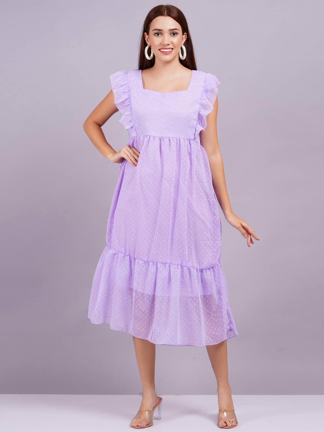HIGHLIGHT FASHION EXPORT Women Georgette Solid Fit & Flare Dress ( Purple )