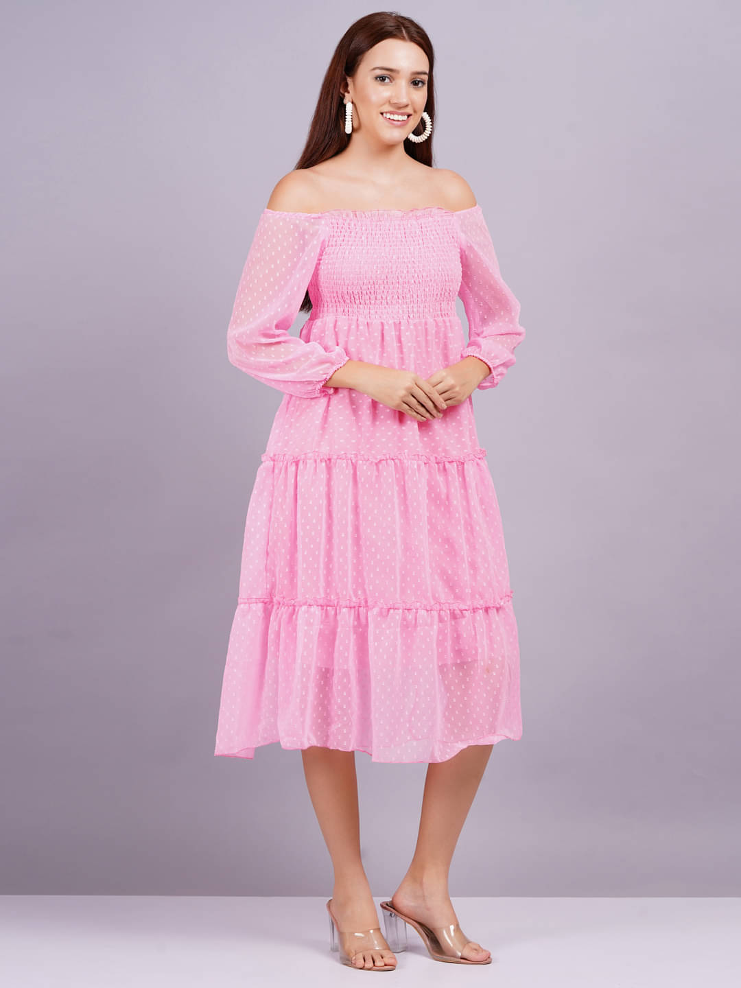 HIGHLIGHT FASHION EXPORT Women Georgette Solid Fit & Flare Dress ( Pink ) HIGHLIGHT FASHION EXPORT Women Georgette Solid Fit & Flare Dress ( Pink )