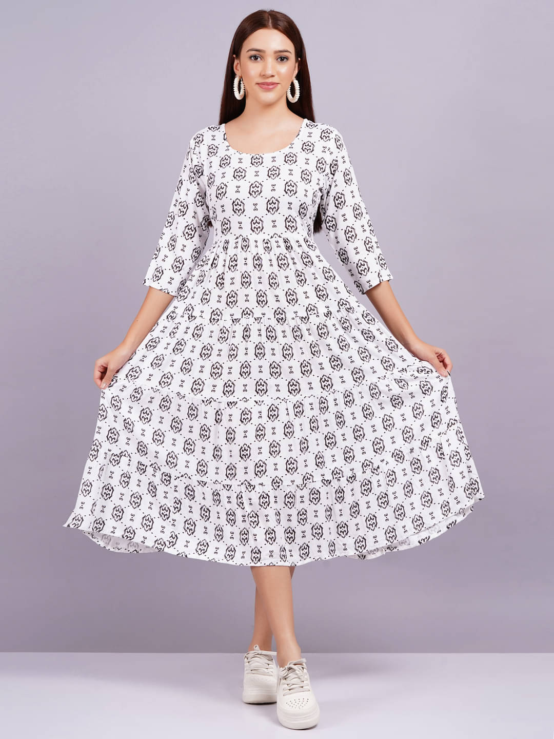 HIGHLIGHT FASHION EXPORT Rayon Printed Midi Women's Fit & Flare Dress - Black ( Pack of 1 ) HIGHLIGHT FASHION EXPORT Rayon Printed Midi Women's Fit & Flare Dress - Black ( Pack of 1 )