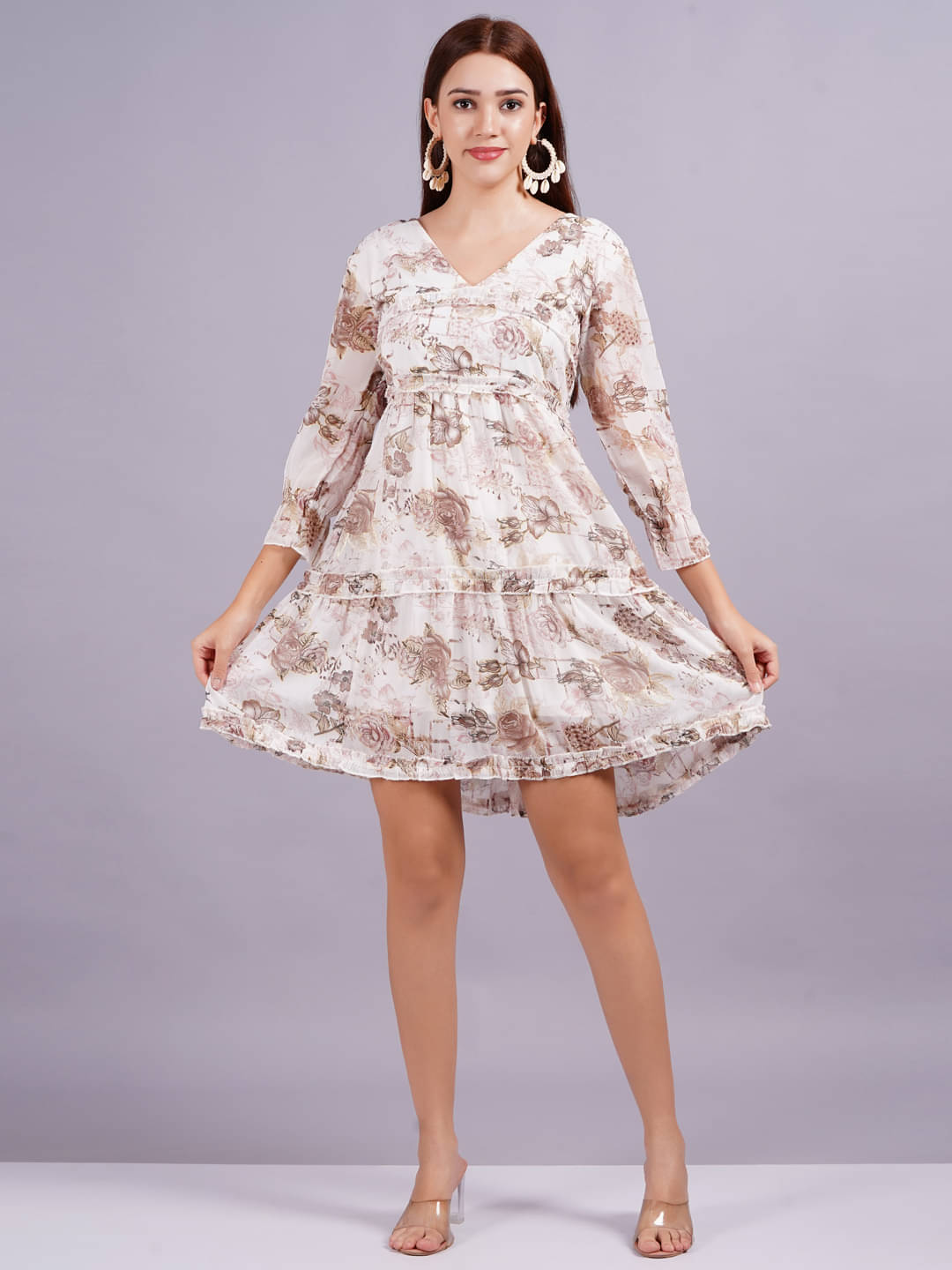     			JAI SHIVAM TRADERS Women Georgette Printed Fit & Flare Dress ( Brown )