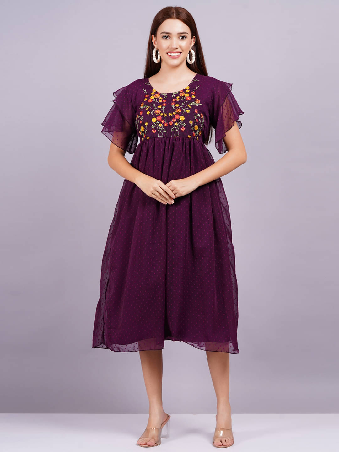     			JAI SHIVAM TRADERS Women Georgette Solid Fit & Flare Dress ( Red )
