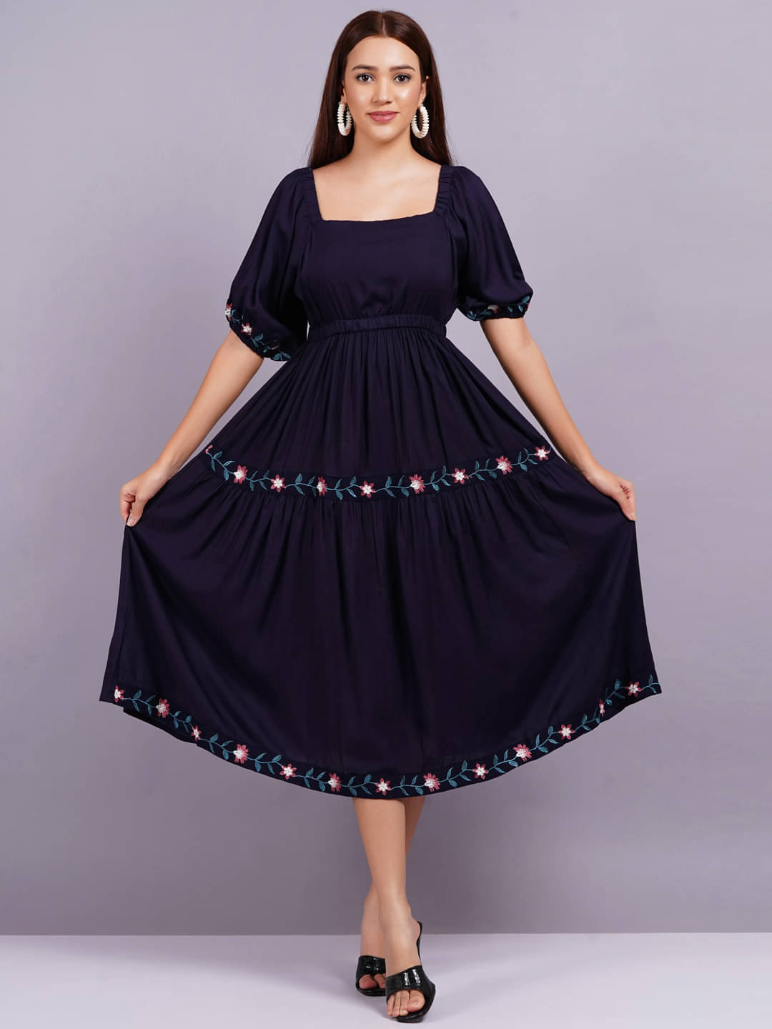     			JAI SHIVAM TRADERS Women Rayon Solid Fit & Flare Dress ( Blue )