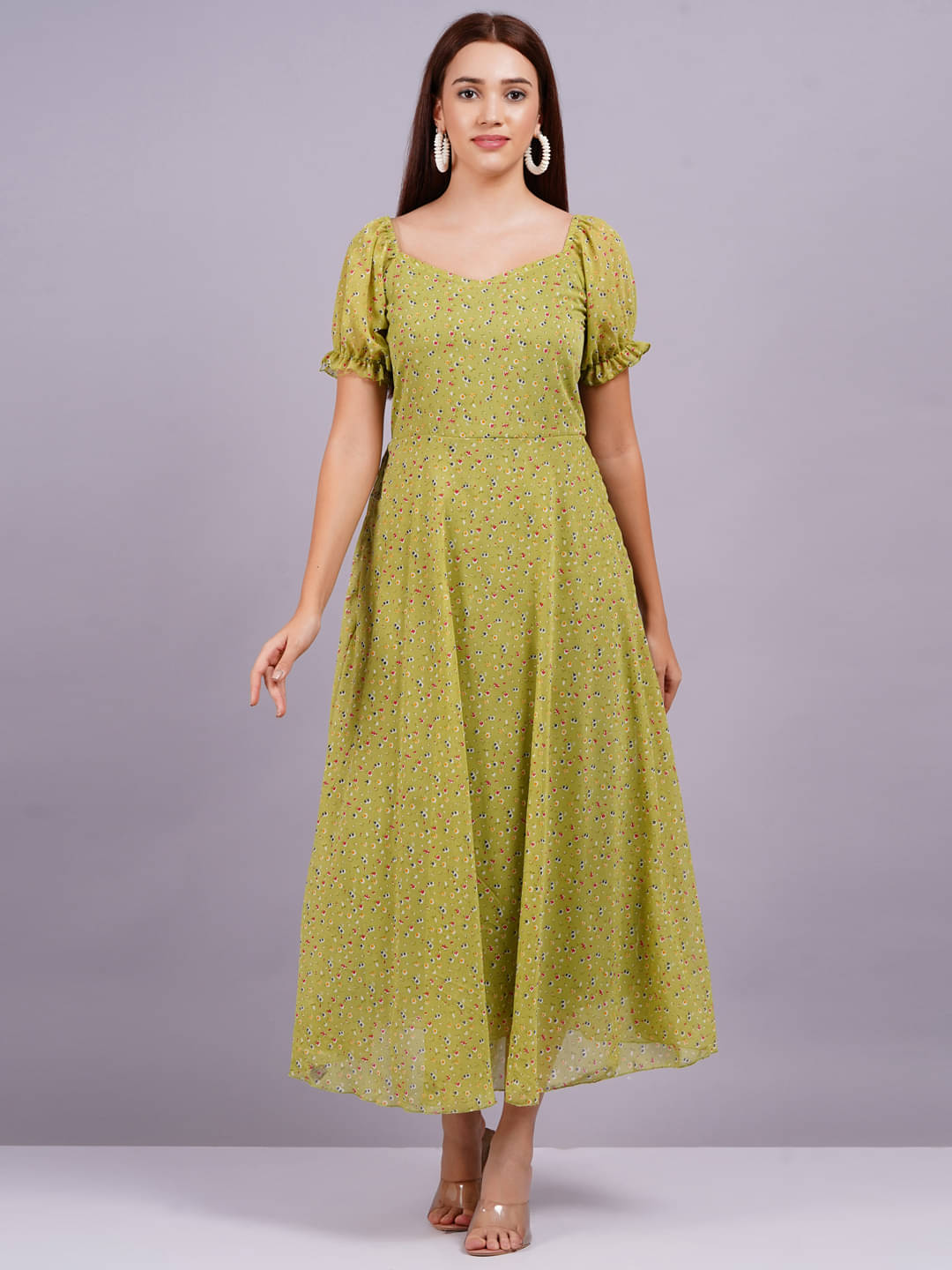     			Jyoti Saree Women Georgette Printed Fit & Flare Dress ( Green )