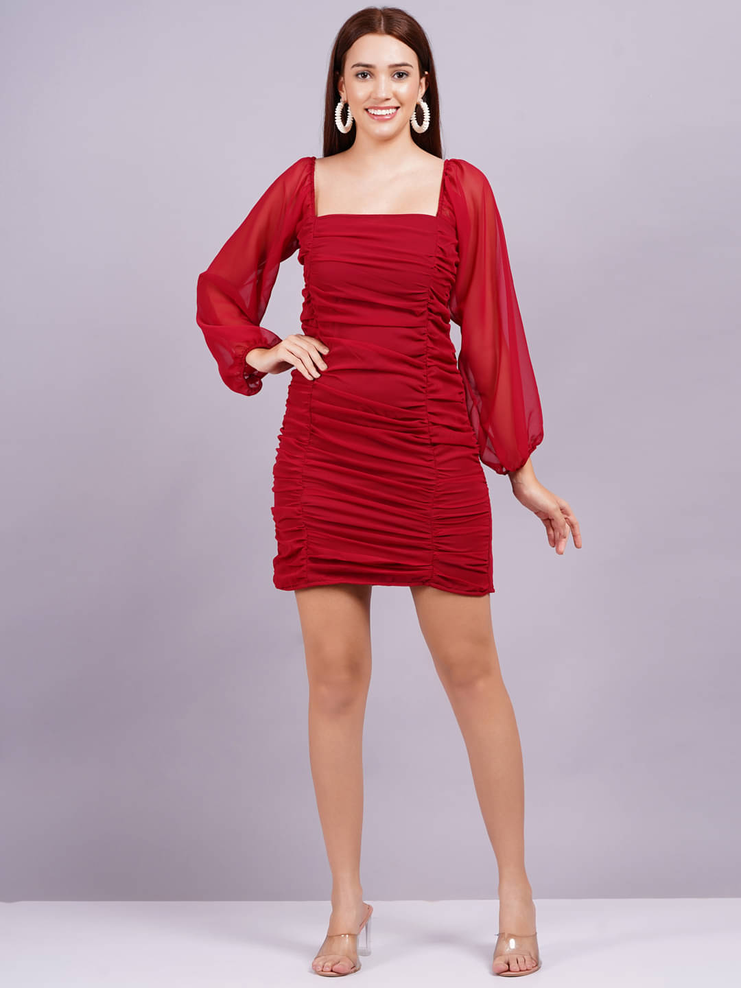     			Jyoti Saree Women Georgette Solid Bodycon Dress ( Red )