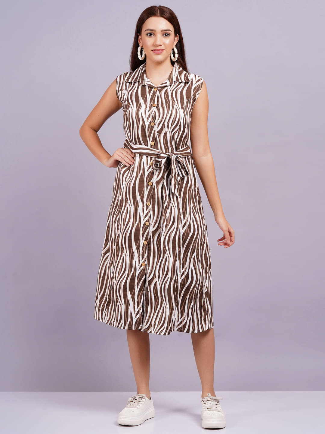 Jyoti Saree Women Rayon Printed Fit & Flare Dress ( Brown ) Jyoti Saree Women Rayon Printed Fit & Flare Dress ( Brown )