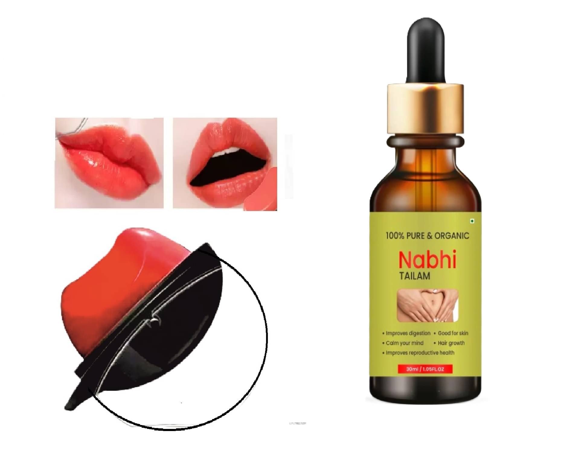     			Nabhi Tailam for Improves Digestions 30ml & AppleDesign Red Lipstick, Cream Look For Girls/Women Combo of 2