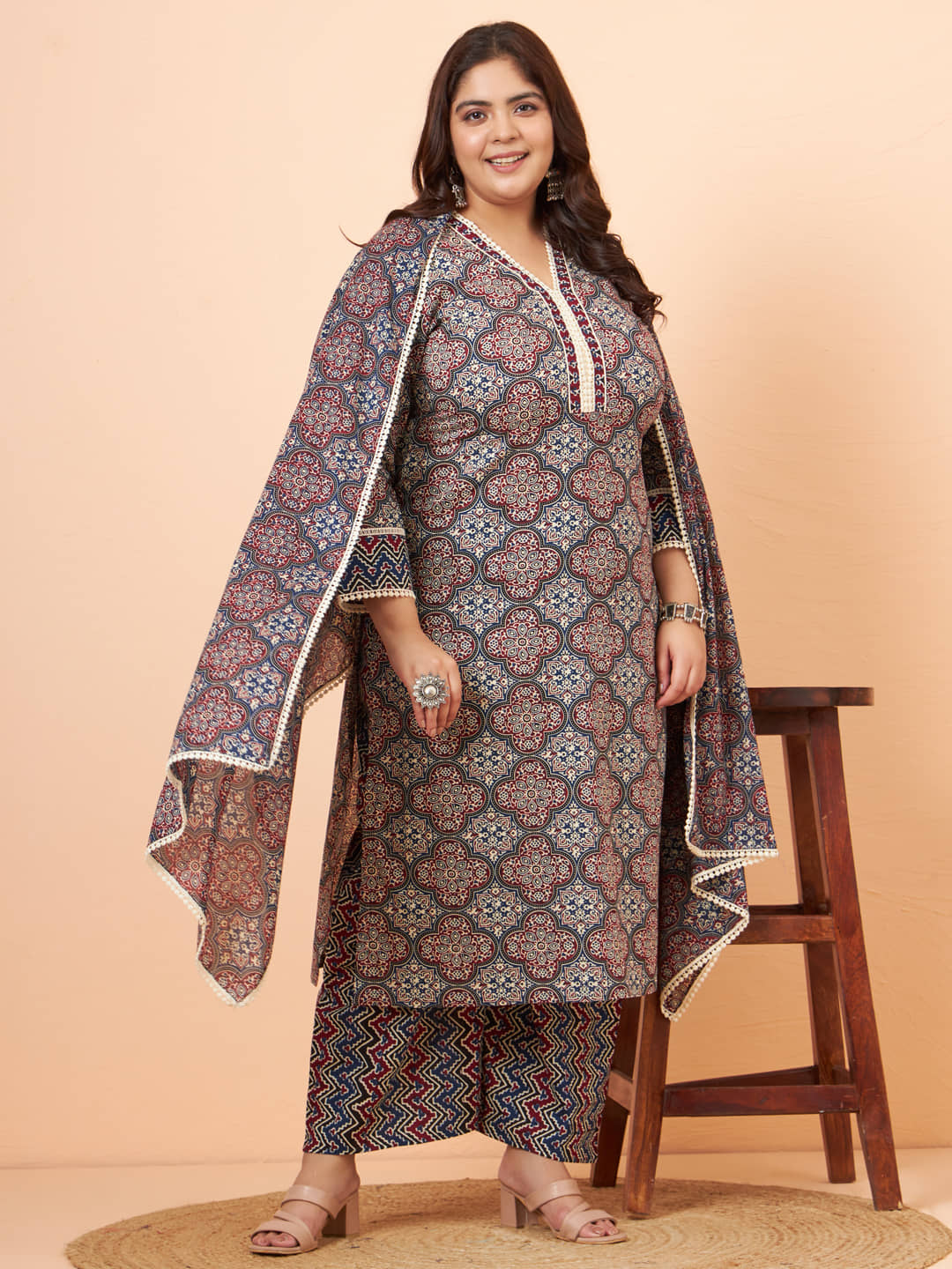 Tissu Cotton Printed Kurti With Palazzo Women's Stitched Salwar Suit - Multicolor ( Pack of 1 )