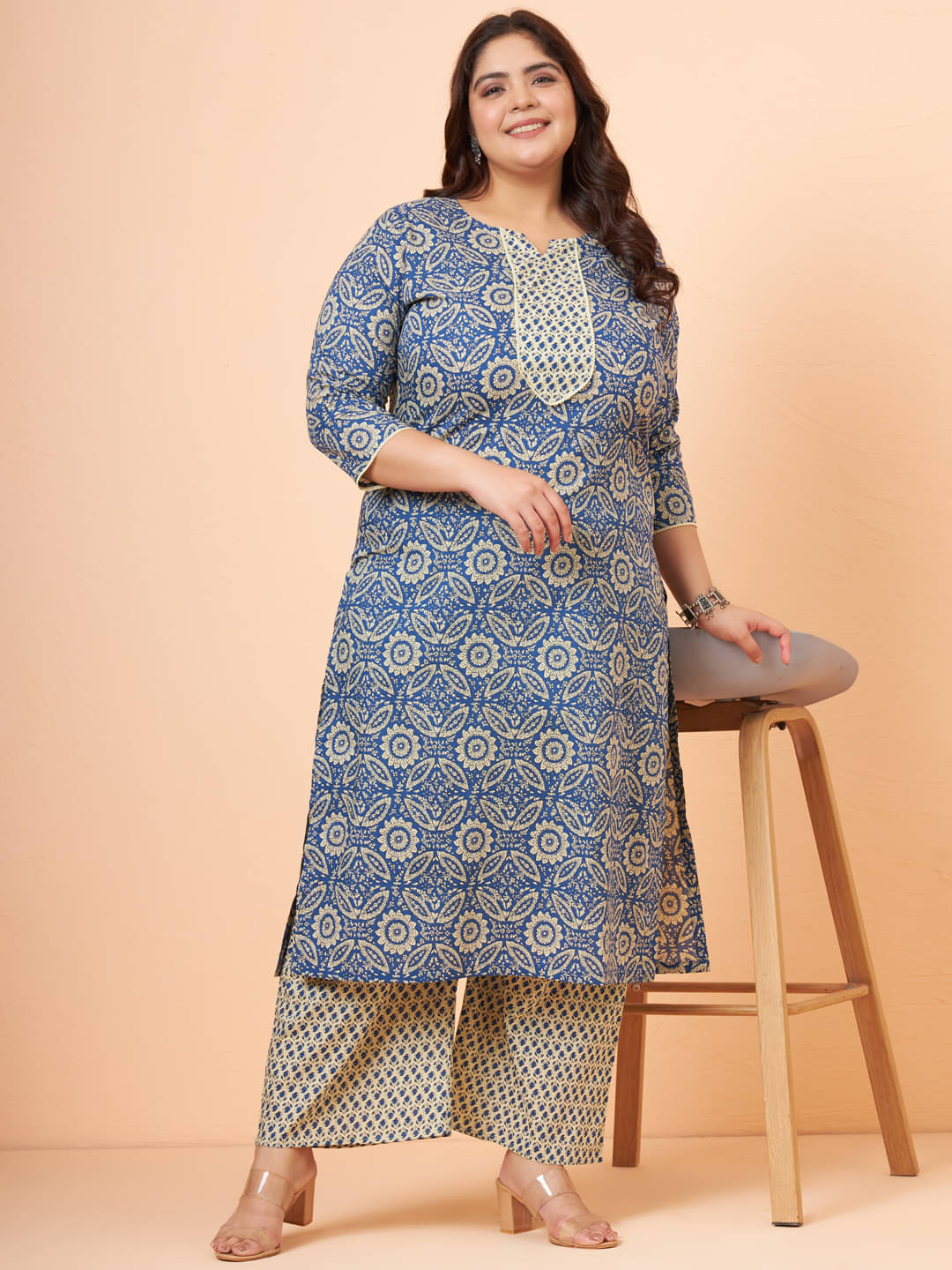 Tissu Cotton Printed Kurti With Palazzo Women's Stitched Salwar Suit - Blue ( Pack of 1 )     			Tissu Cotton Printed Kurti With Palazzo Women's Stitched Salwar Suit - Blue ( Pack of 1 )
