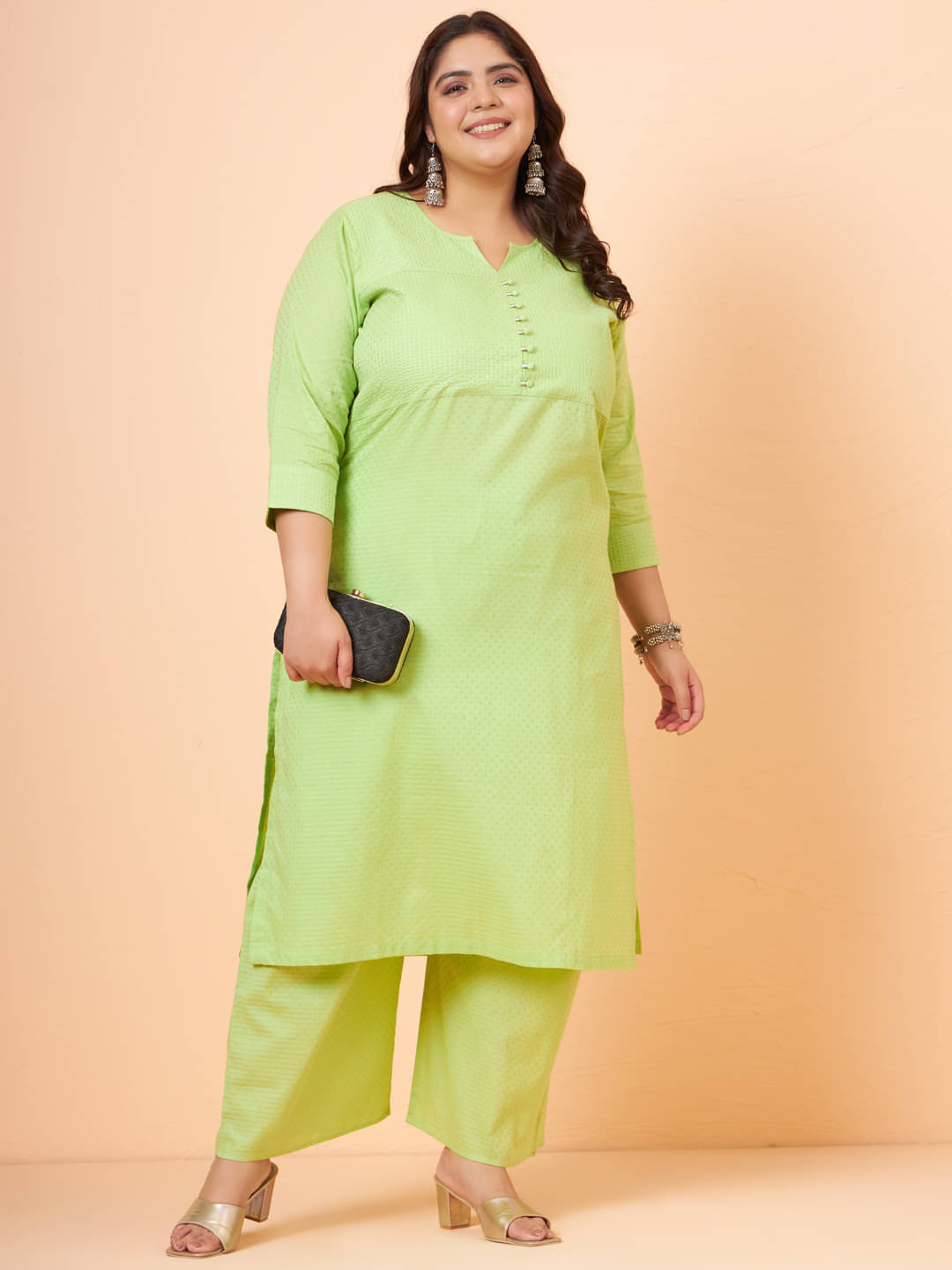     			Tissu Cotton Striped Kurti With Palazzo Women's Stitched Salwar Suit - Green ( Pack of 1 )