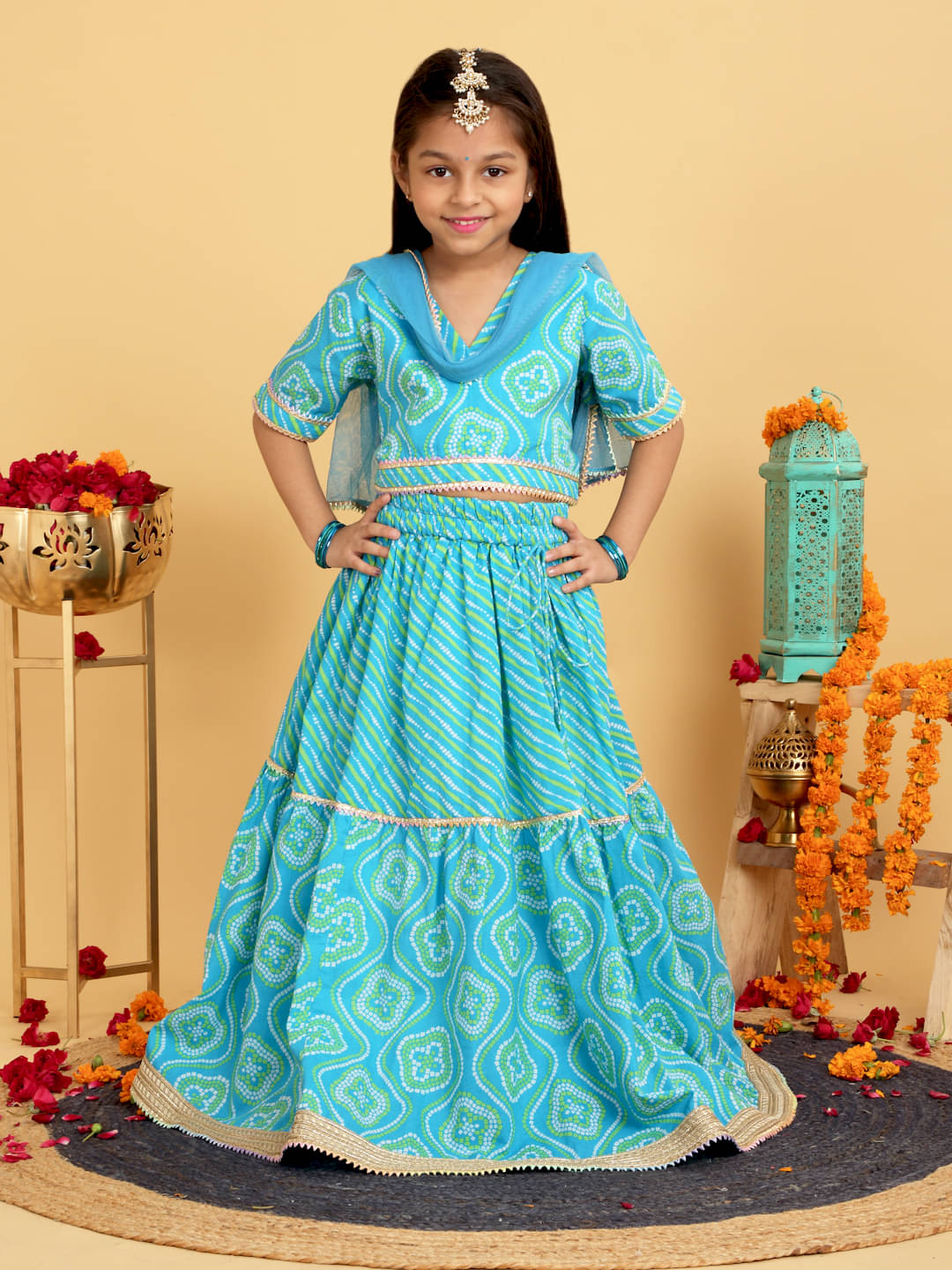     			Trampoline Cotton Lehenga Choli Set For Girls ( Pack of 1 , Blue )