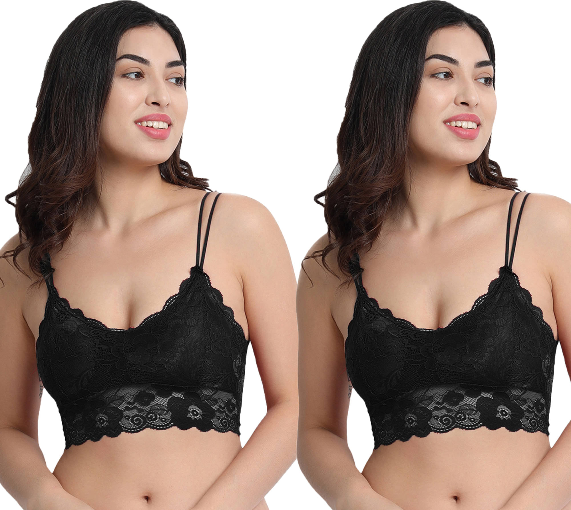     			3Mads Pack of 2 Lace Removable Padding Women's Bralette Bra ( Black ) SFH266_BK_BK