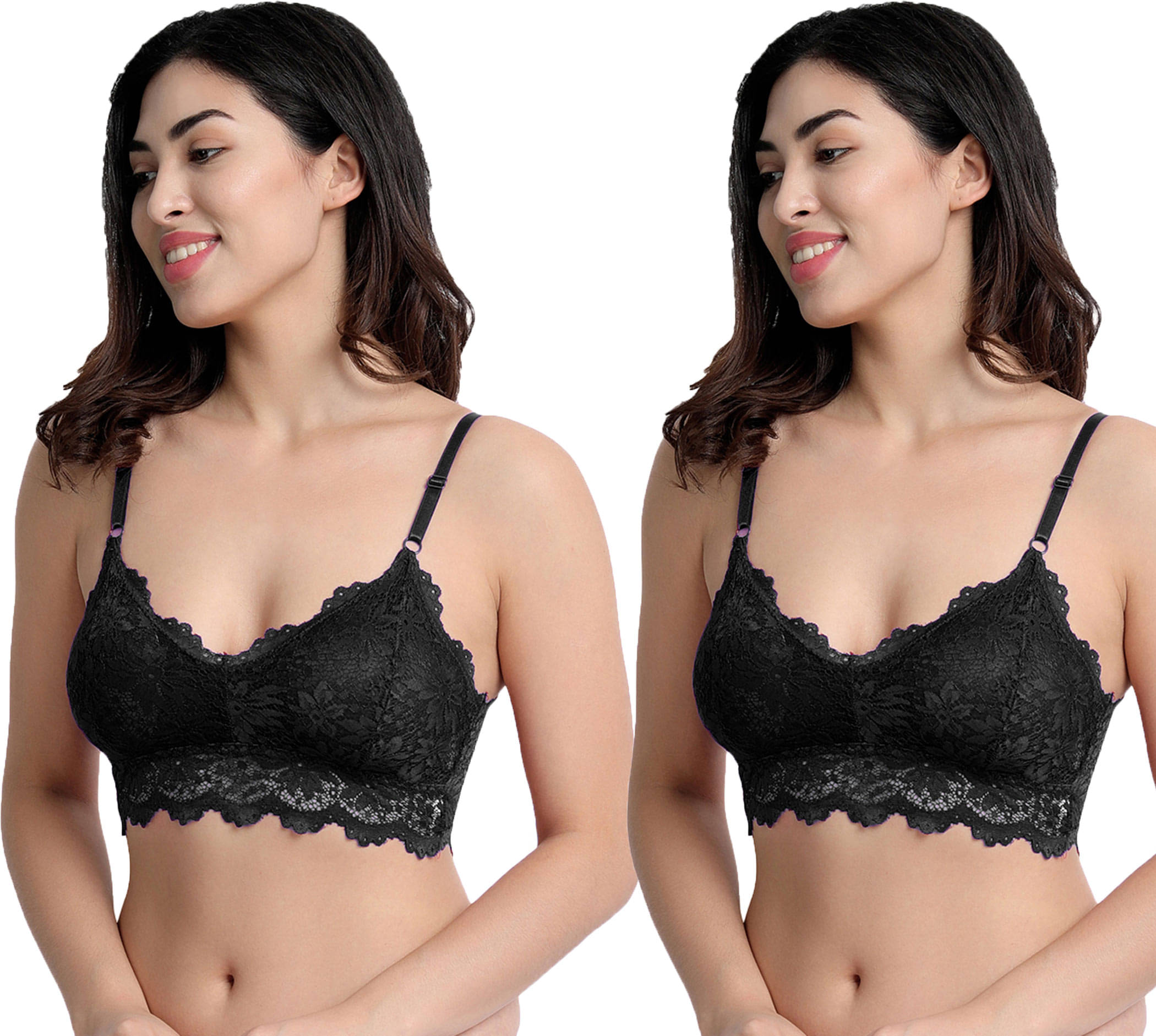     			3Mads Pack of 2 Lace Removable Padding Women's Bralette Bra ( Black ) GBra006_BK_BK
