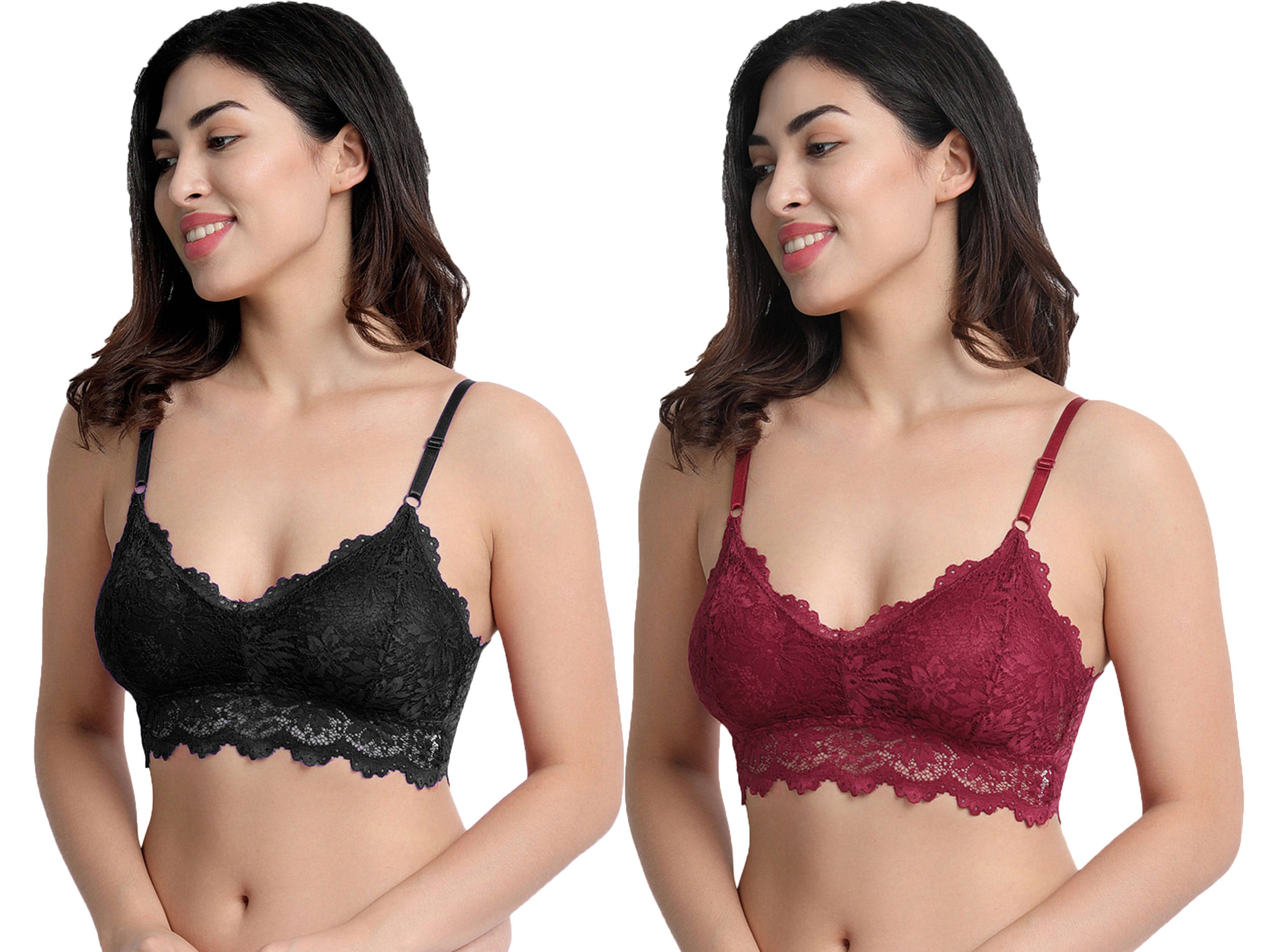     			3Mads Pack of 2 Lace Removable Padding Women's Bralette Bra ( Multicolor1 ) GBra006_BK_LBW