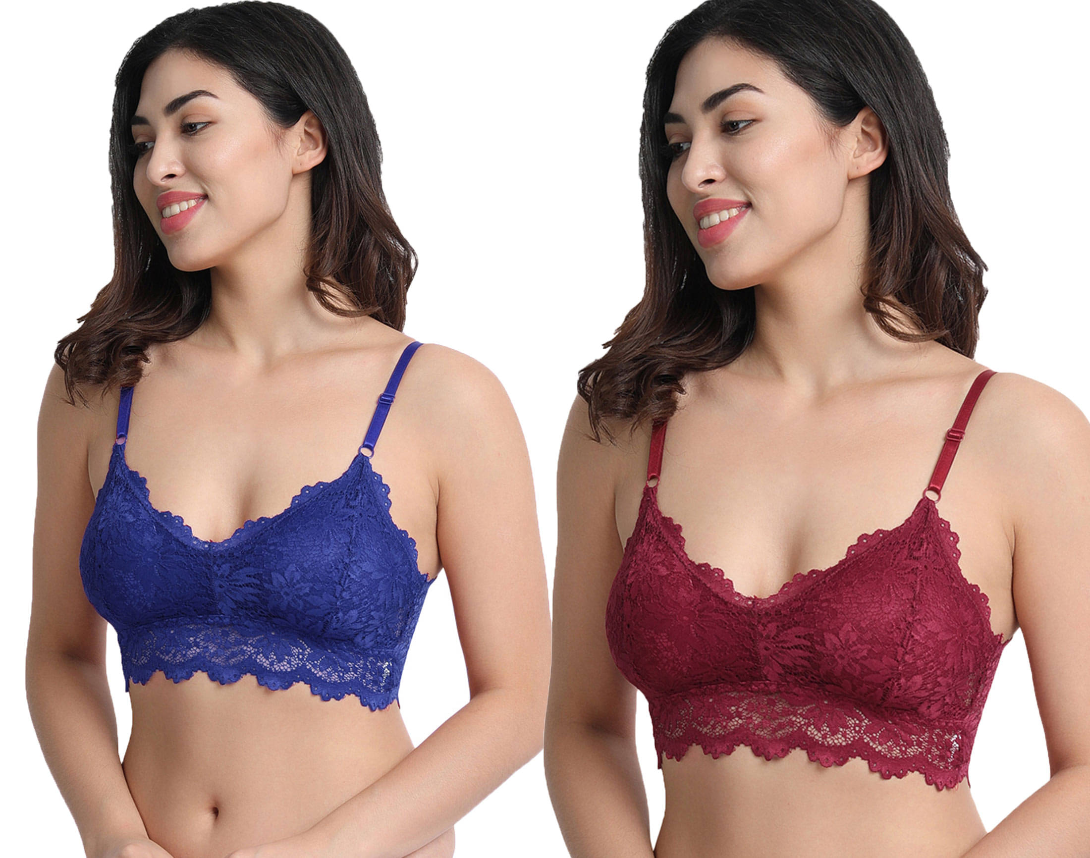 3Mads Pack of 2 Lace Removable Padding Women's Bralette Bra ( Multicolor2 ) GBra006_BL_LBW 3Mads Pack of 2 Lace Removable Padding Women's Bralette Bra ( Multicolor2 ) GBra006_BL_LBW