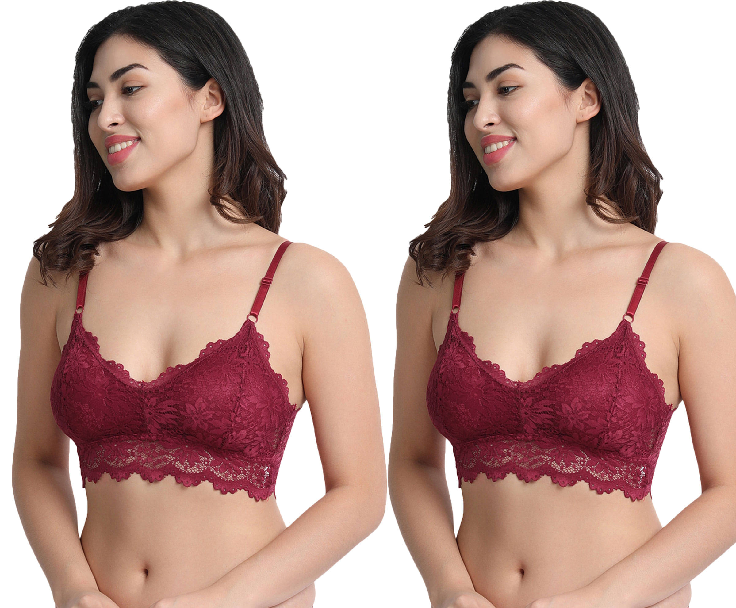 3Mads Pack of 2 Lace Removable Padding Women's Bralette Bra ( Maroon ) GBra006_LBW_LBW 3Mads Pack of 2 Lace Removable Padding Women's Bralette Bra ( Maroon ) GBra006_LBW_LBW