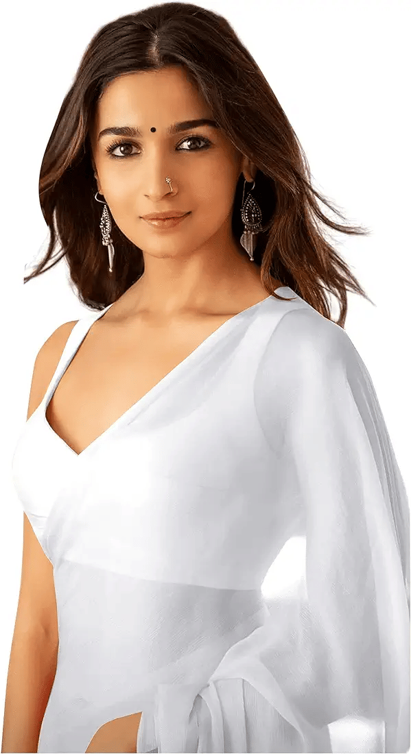 ASTYLOR Georgette Solid Saree Without Blouse Piece ( White ) ASTYLOR Georgette Solid Saree Without Blouse Piece ( White )