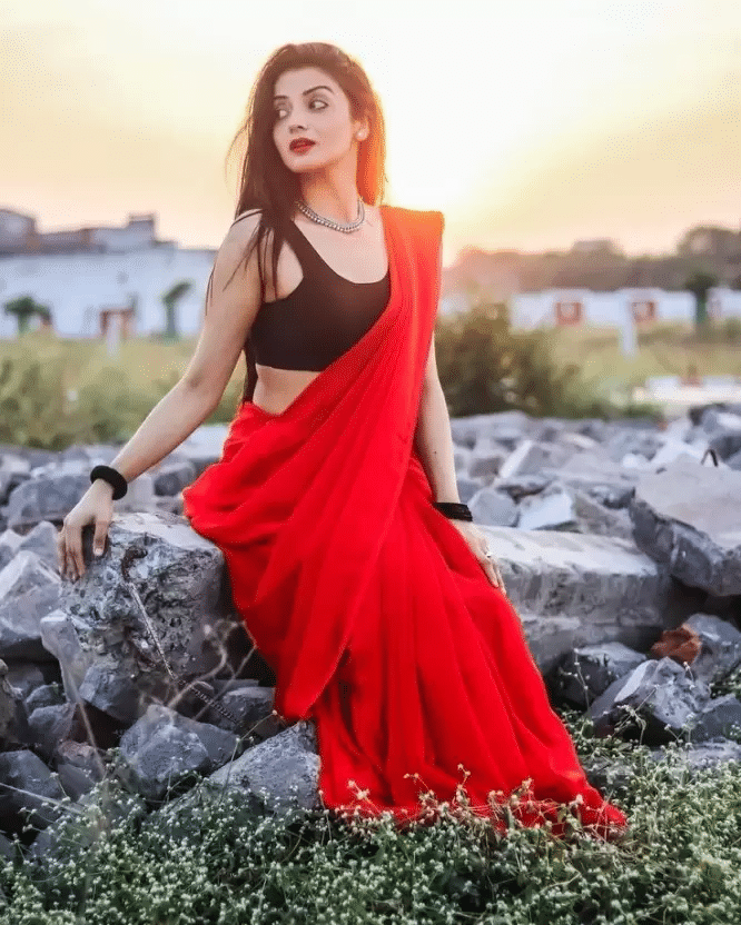 ASTYLOR Georgette Solid Saree Without Blouse Piece ( Red ) ASTYLOR Georgette Solid Saree Without Blouse Piece ( Red )
