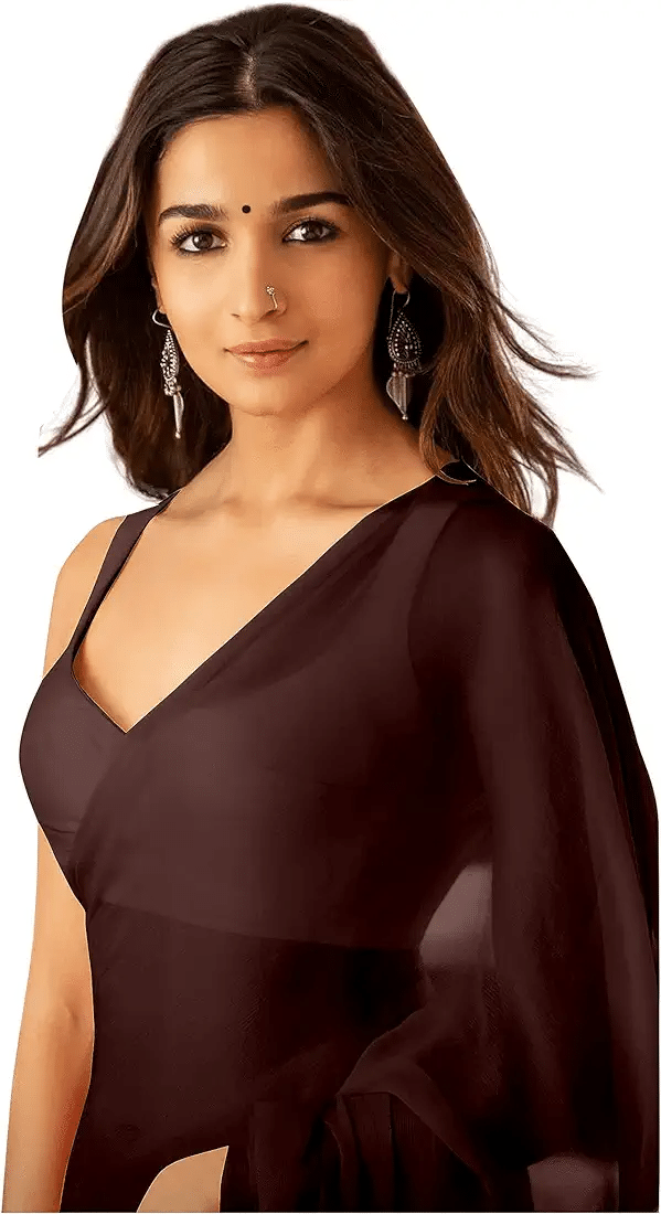 ASTYLOR Georgette Solid Saree Without Blouse Piece ( Brown ) ASTYLOR Georgette Solid Saree Without Blouse Piece ( Brown )