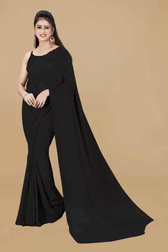 ASTYLOR Georgette Solid Saree Without Blouse Piece ( Black ) ASTYLOR Georgette Solid Saree Without Blouse Piece ( Black )