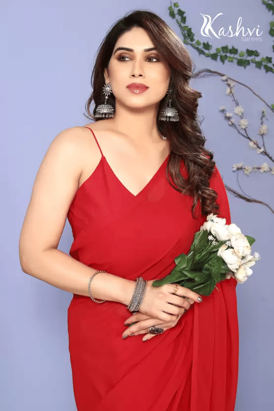 ASTYLOR Georgette Solid Saree Without Blouse Piece ( Red ) ASTYLOR Georgette Solid Saree Without Blouse Piece ( Red )