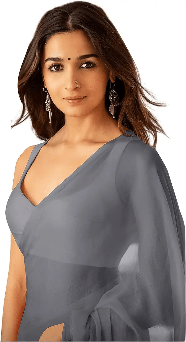 ASTYLOR Georgette Solid Saree Without Blouse Piece ( Grey ) ASTYLOR Georgette Solid Saree Without Blouse Piece ( Grey )