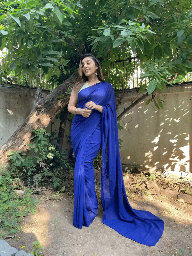 ASTYLOR Georgette Solid Saree Without Blouse Piece ( Blue ) ASTYLOR Georgette Solid Saree Without Blouse Piece ( Blue )