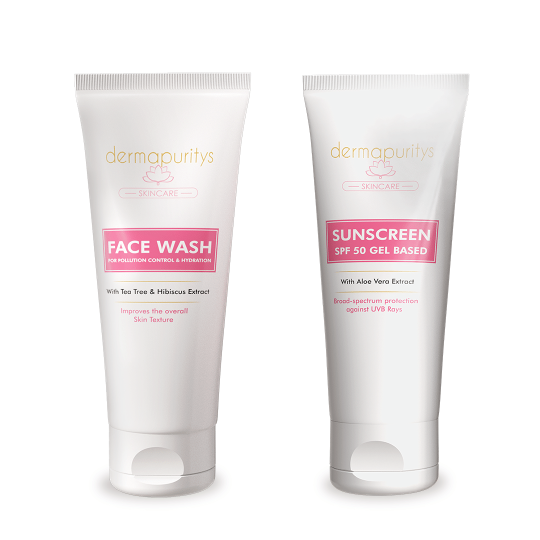 Derma Puritys Sunscreen SPF 50 gel-based - 100ml + Face wash for pollution control and hydration -100ml | Skin Care Combo | For All Skin Types     			Derma Puritys Sunscreen SPF 50 gel-based - 100ml + Face wash for pollution control and hydration -100ml | Skin Care Combo | For All Skin Types