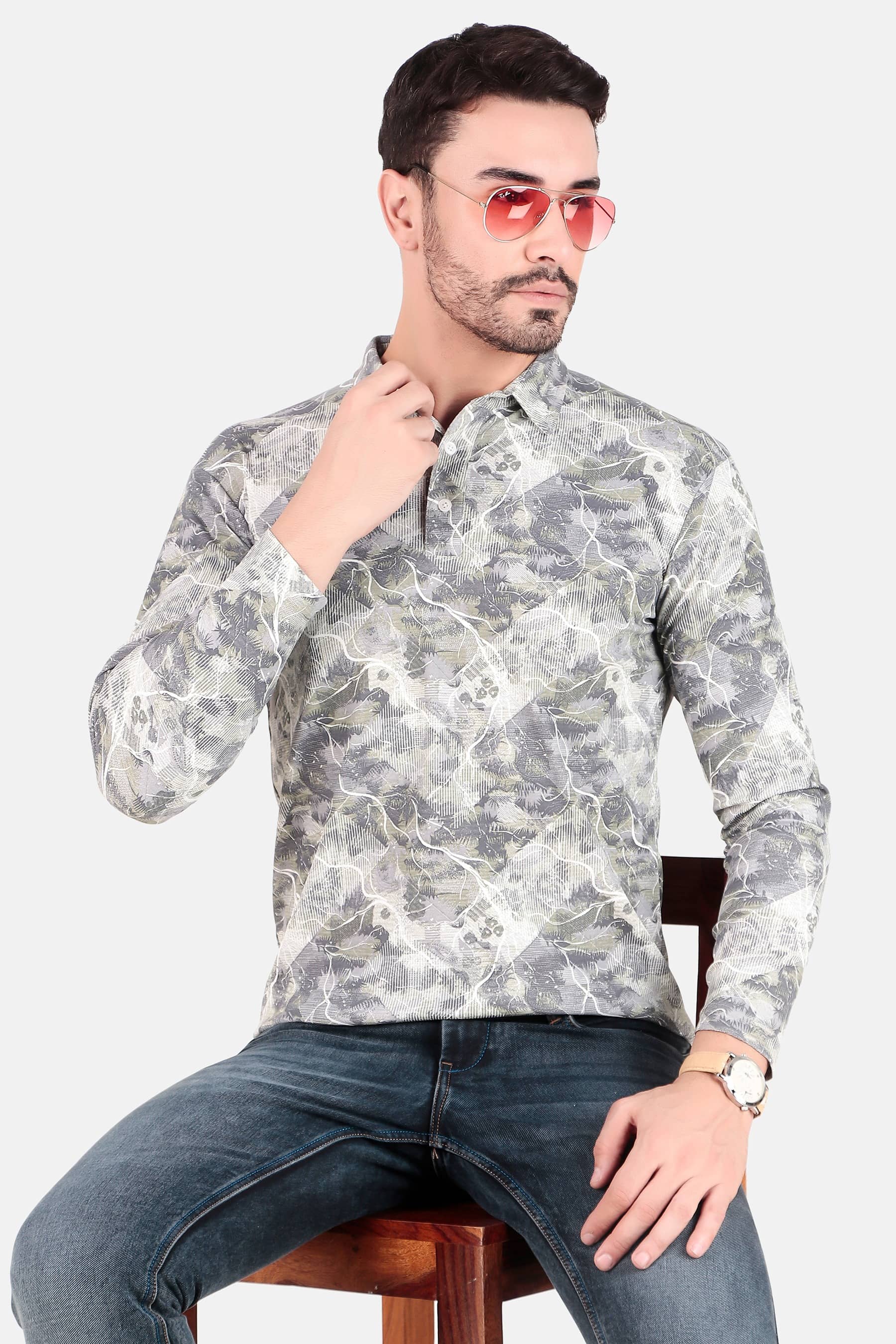 FIRST POSTION Cotton Blend Regular Fit Printed Full Sleeves Men's Polo T Shirt - Grey ( Pack of 1 )