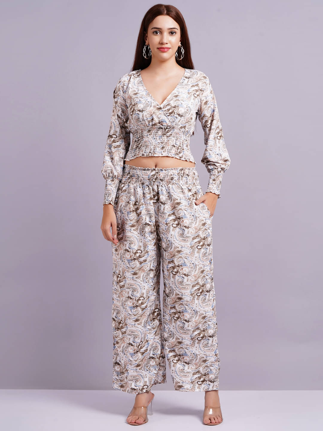HIGHLIGHT FASHION EXPORT Women Printed Top With Trousers Co-Ord Set ( Grey ) HIGHLIGHT FASHION EXPORT Women Printed Top With Trousers Co-Ord Set ( Grey )