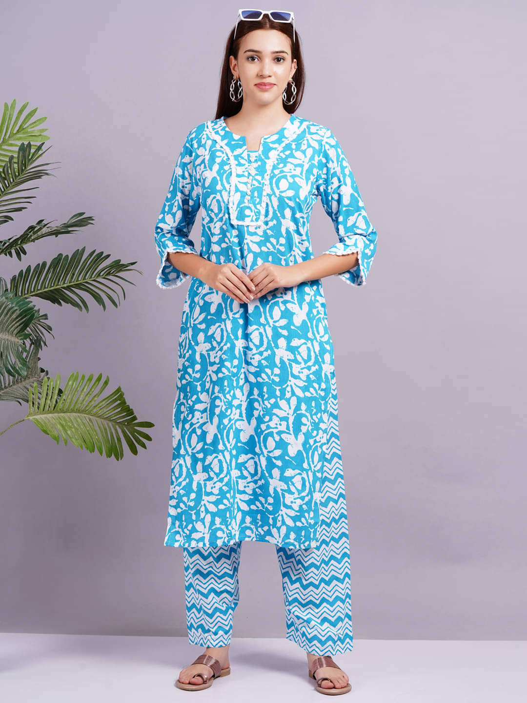 JAI SHIVAM TRADERS Cotton Printed Kurti With Pants Women's Stitched Salwar Suit - Blue ( Pack of 1 ) JAI SHIVAM TRADERS Cotton Printed Kurti With Pants Women's Stitched Salwar Suit - Blue ( Pack of 1 )