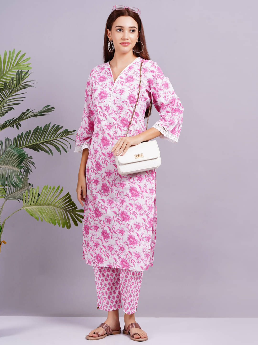 JAI SHIVAM TRADERS Cotton Printed Kurti With Pants Women's Stitched Salwar Suit - Pink ( Pack of 1 ) JAI SHIVAM TRADERS Cotton Printed Kurti With Pants Women's Stitched Salwar Suit - Pink ( Pack of 1 )