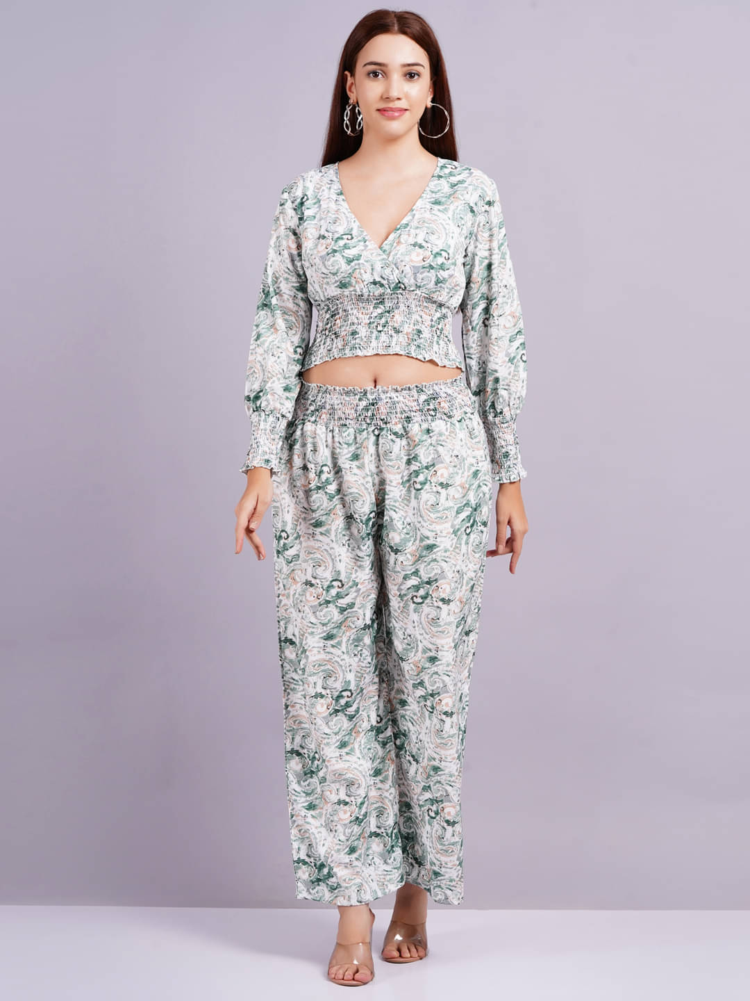 JAI SHIVAM TRADERS Women Printed Top With Trousers Co-Ord Set ( Green ) JAI SHIVAM TRADERS Women Printed Top With Trousers Co-Ord Set ( Green )