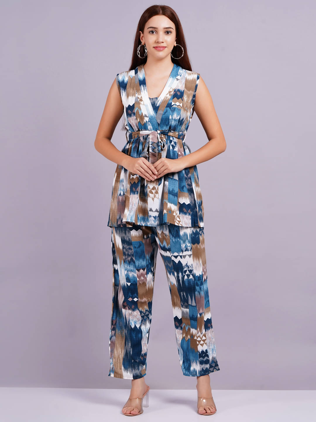 Jyoti Saree Women Printed Kurta With Trousers Co-Ord Set ( Light Blue )     			Jyoti Saree Women Printed Kurta With Trousers Co-Ord Set ( Light Blue )