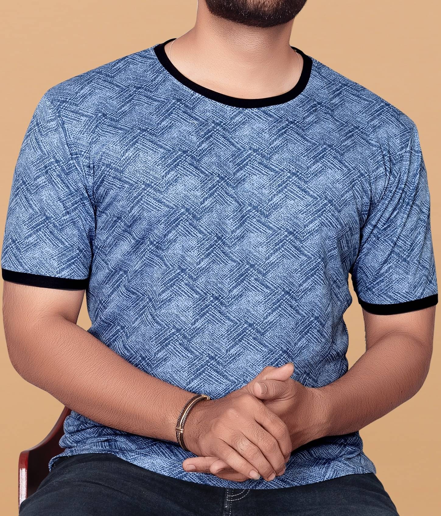 KAJARU Polyester Regular Fit Self Design Half Sleeves Men's Round T-Shirt - Blue ( Pack of 1 )     			KAJARU Polyester Regular Fit Self Design Half Sleeves Men's Round T-Shirt - Blue ( Pack of 1 )