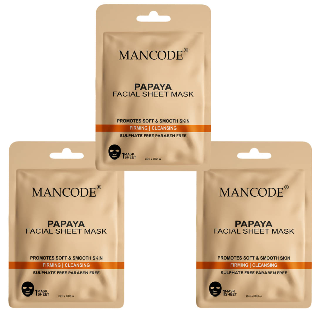     			Mancode Papaya Facial Sheet Mask 25ml Promotes Soft and Smooth Skin Firming Cleansing Skin (Pack of 3)