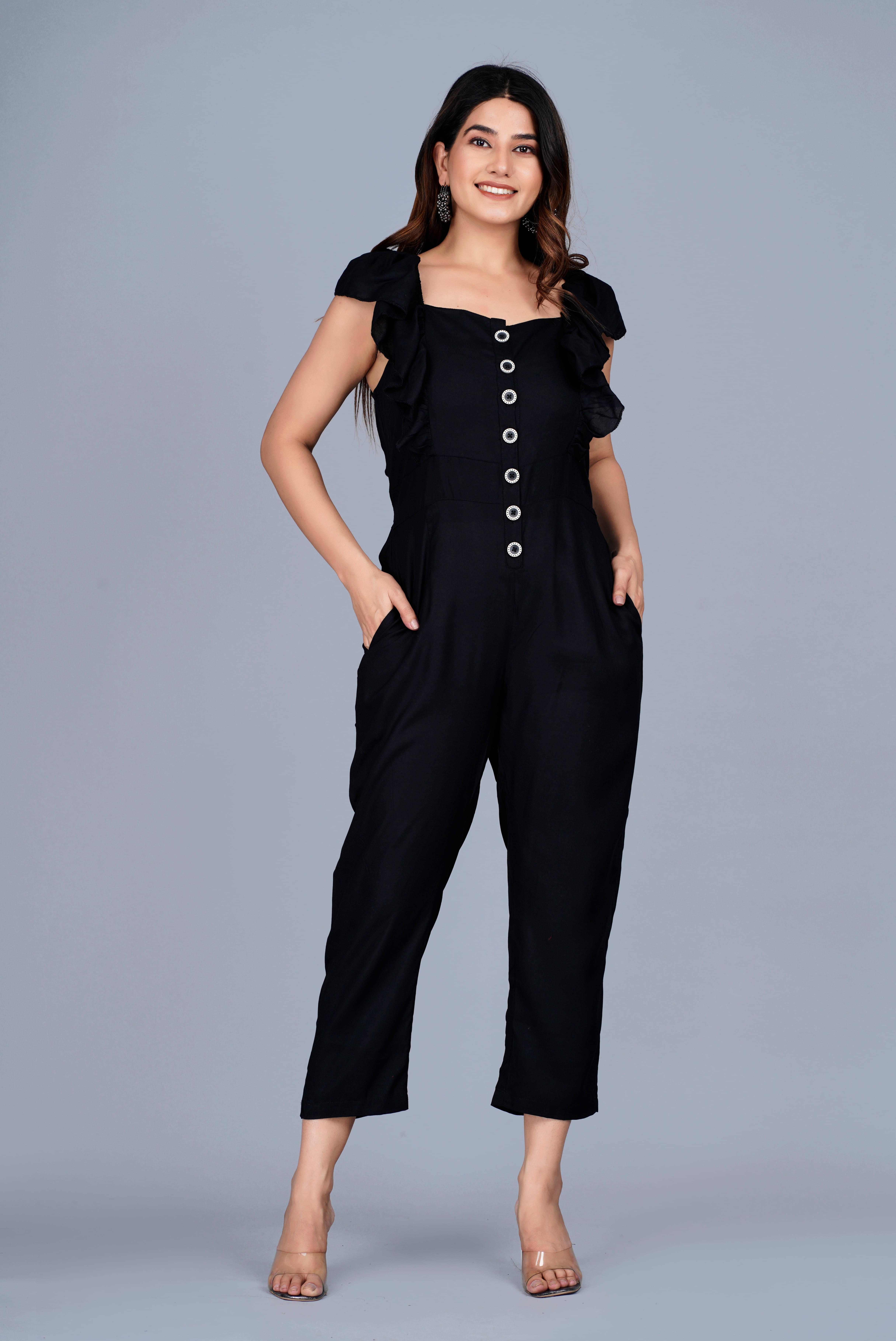 NUPITAL Black Rayon Regular Fit Women's Jumpsuit ( Pack of 1 ) NUPITAL Black Rayon Regular Fit Women's Jumpsuit ( Pack of 1 )
