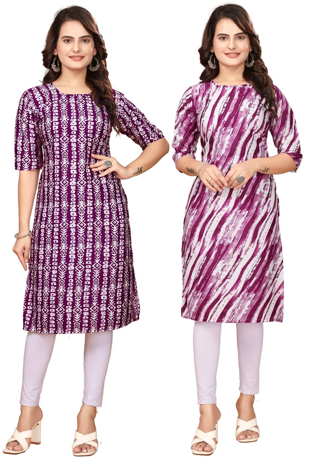     			PEAFOWL INCORPORATION Crepe Printed Straight Women's Kurti - Maroon,Purple ( Pack of 2 )