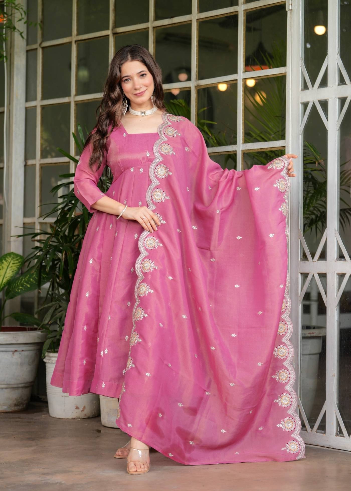     			Sitaram Designer Georgette Embellished Kurti With Pants Women's Stitched Salwar Suit - Pink ( Pack of 1 )