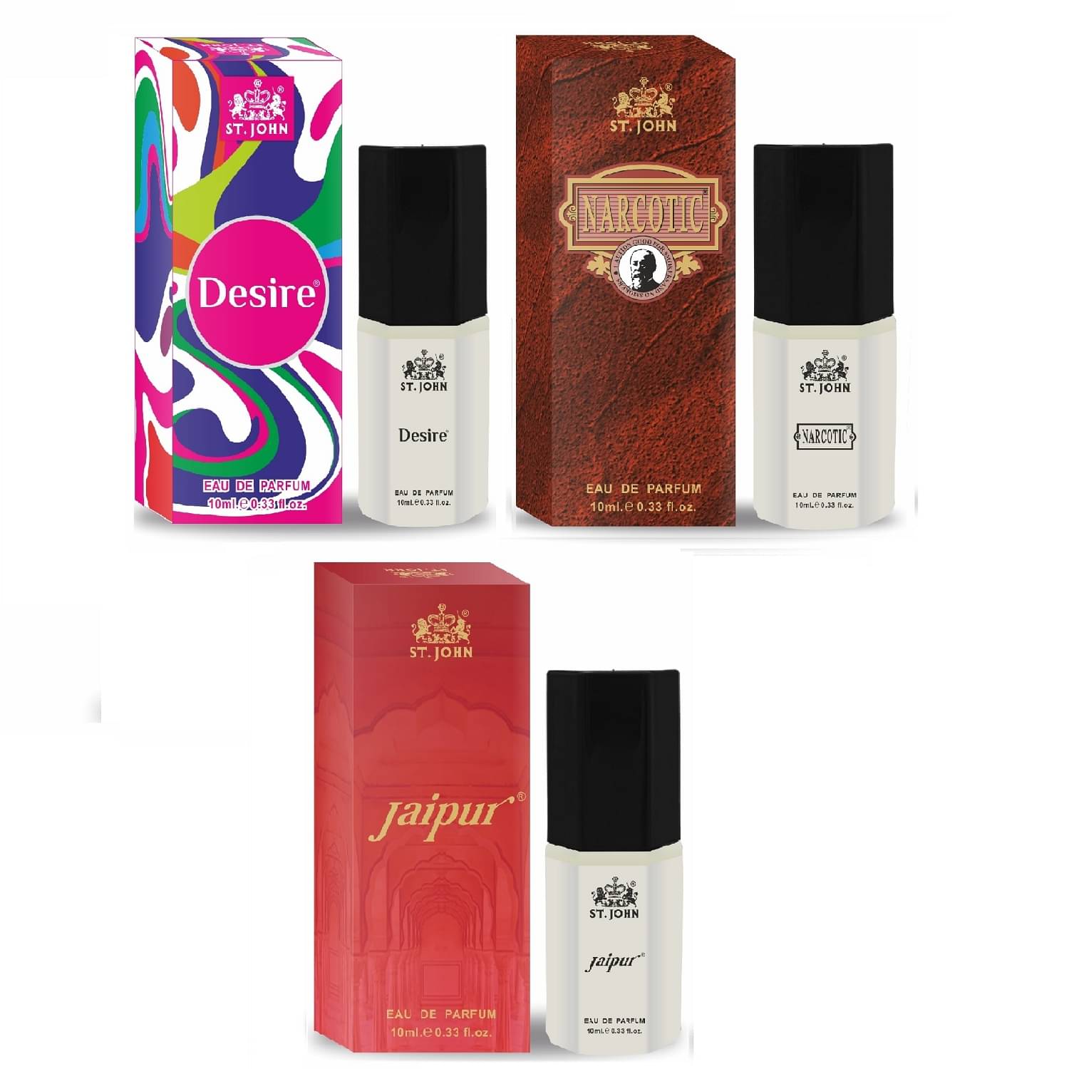     			St. John Desire & Narcotic & Jaipur  10ml each Pocket Perfume for Men 10 ml ( Pack of 3 )
