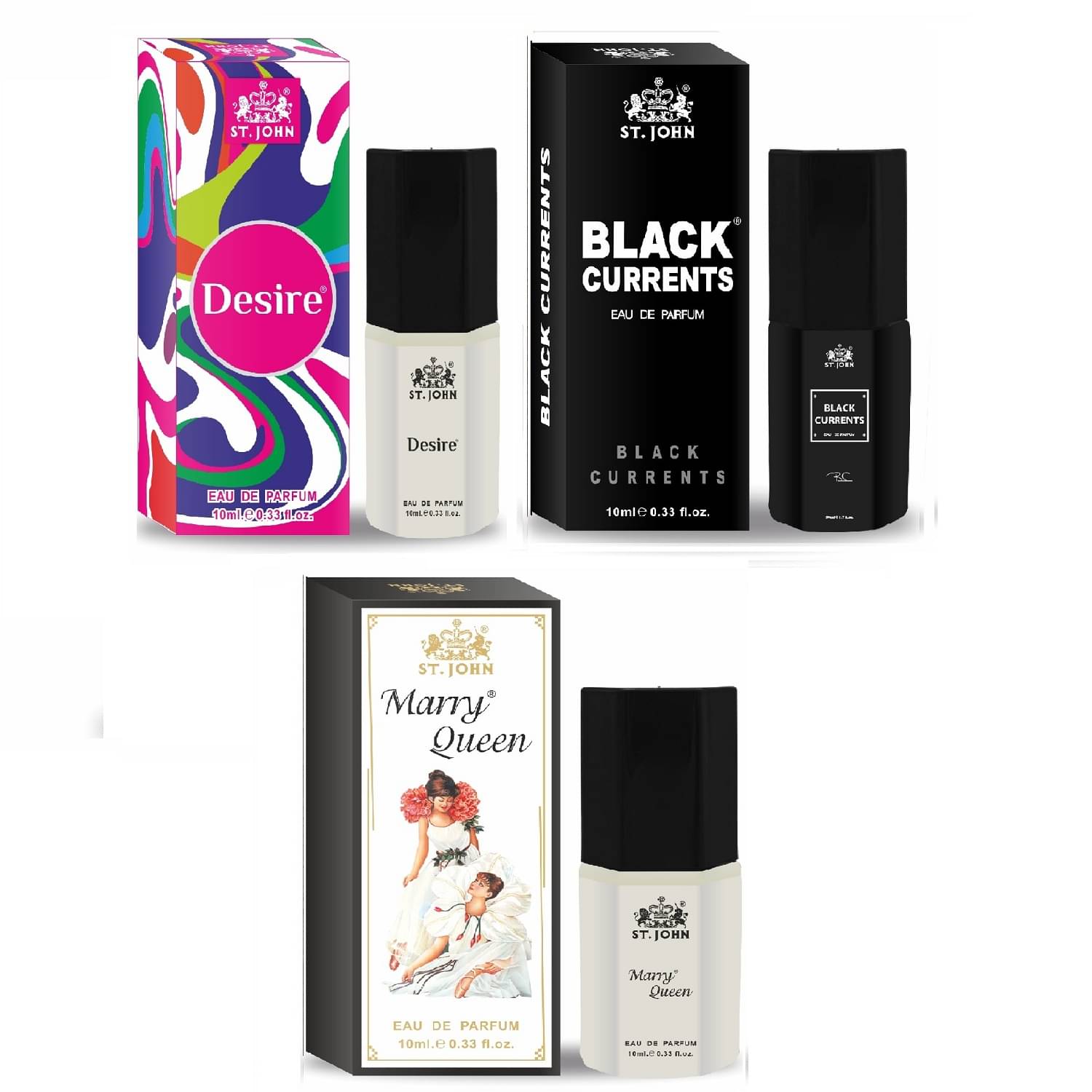 St. John Desire, Black current, Marry queen Pocket Perfume for Men 100 ml ( Pack of 3 ) St. John Desire, Black current, Marry queen Pocket Perfume for Men 100 ml ( Pack of 3 )