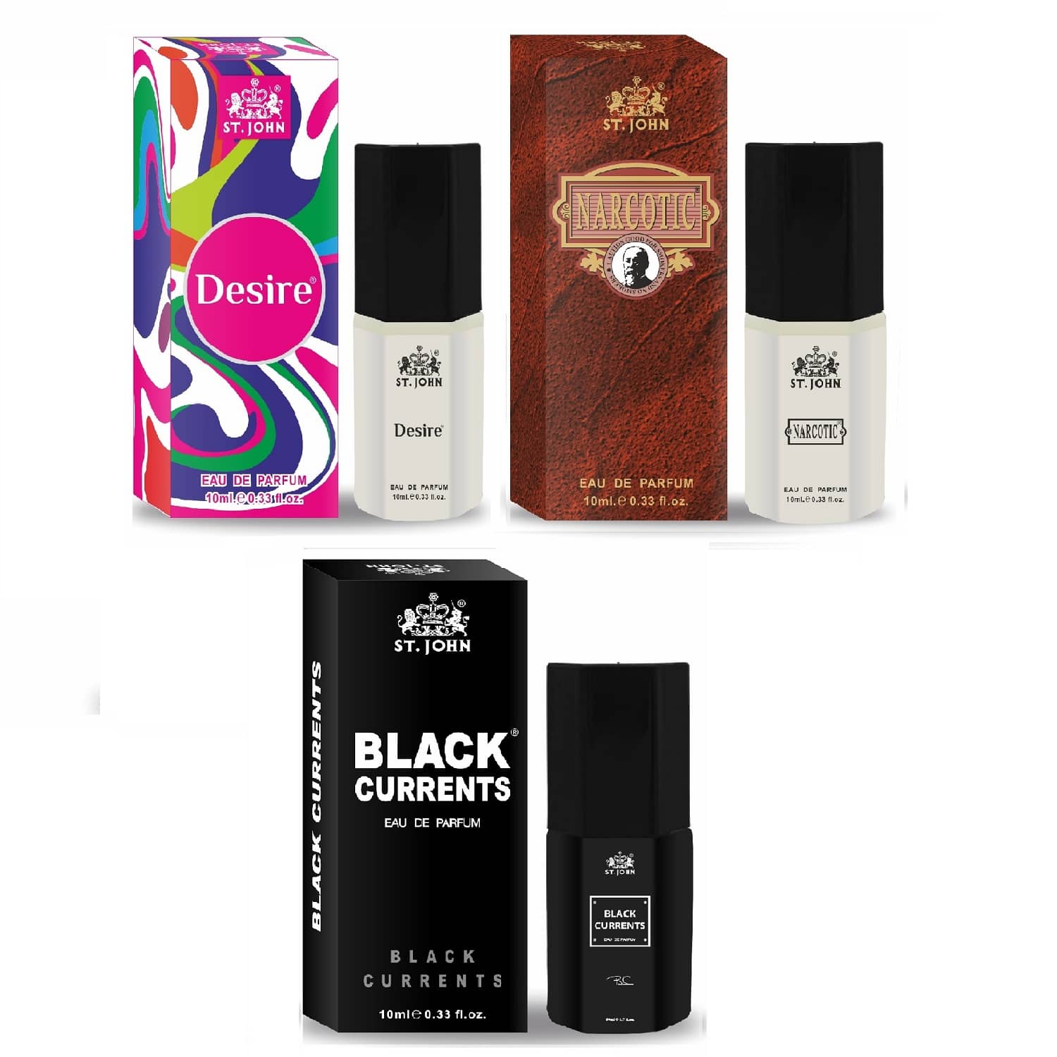 St. John Desire, Narcotic, Black current 10ml Pocket Perfume for Men 10 ml ( Pack of 3 )
