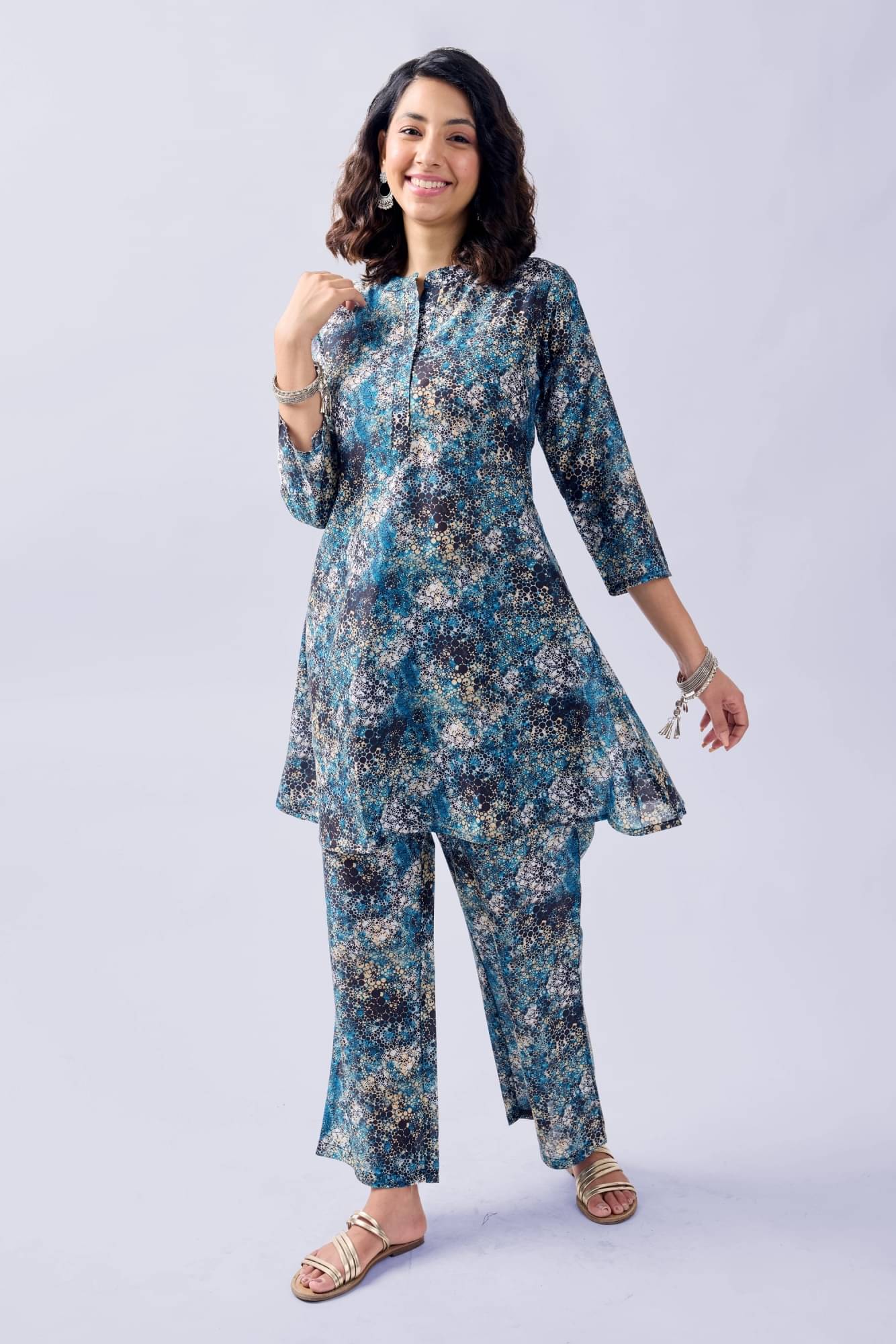     			TOOCHKI Polyester Printed Kurti With Pants Women's Stitched Salwar Suit - Blue ( Pack of 1 )