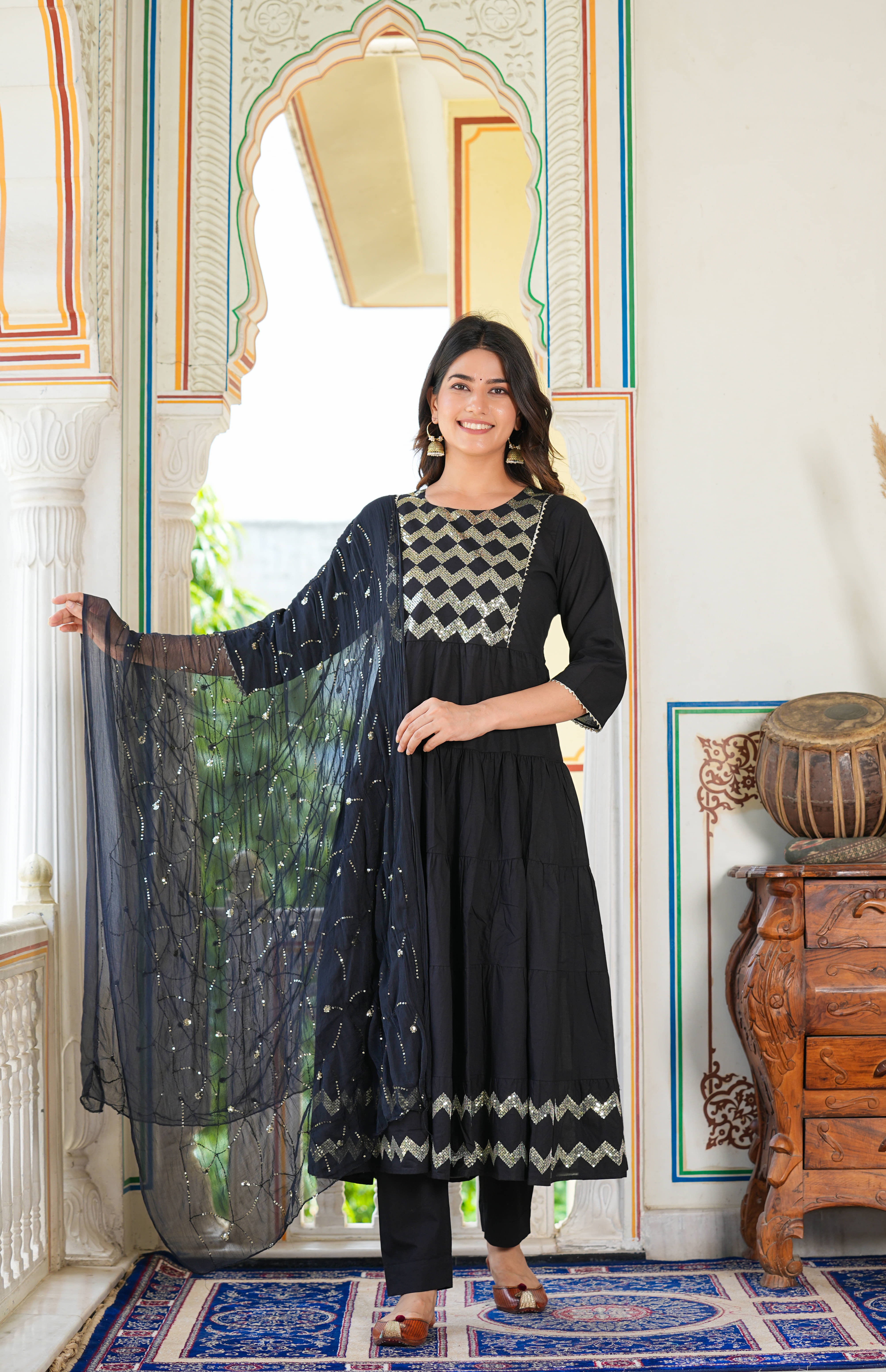Yash Gallery Cotton Embellished Kurti With Pants Women's Stitched Salwar Suit - Black ( Pack of 1 )     			Yash Gallery Cotton Embellished Kurti With Pants Women's Stitched Salwar Suit - Black ( Pack of 1 )