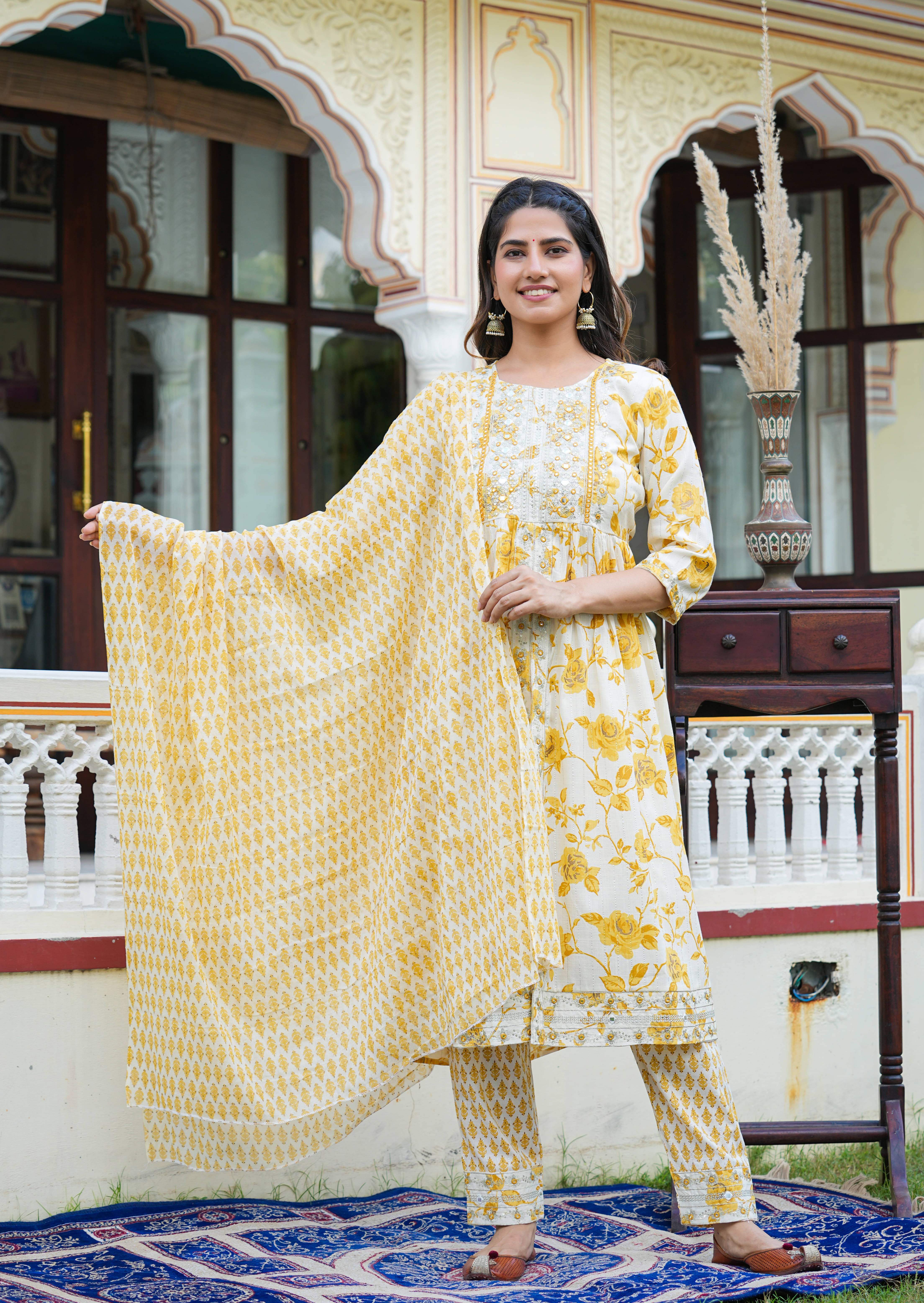Yash Gallery Cotton Printed Kurti With Pants Women's Stitched Salwar Suit - Yellow ( Pack of 1 ) Yash Gallery Cotton Printed Kurti With Pants Women's Stitched Salwar Suit - Yellow ( Pack of 1 )