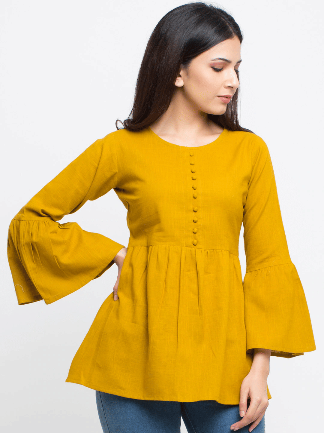     			Yash Gallery Women's Cotton A-Line Top ( Mustard )