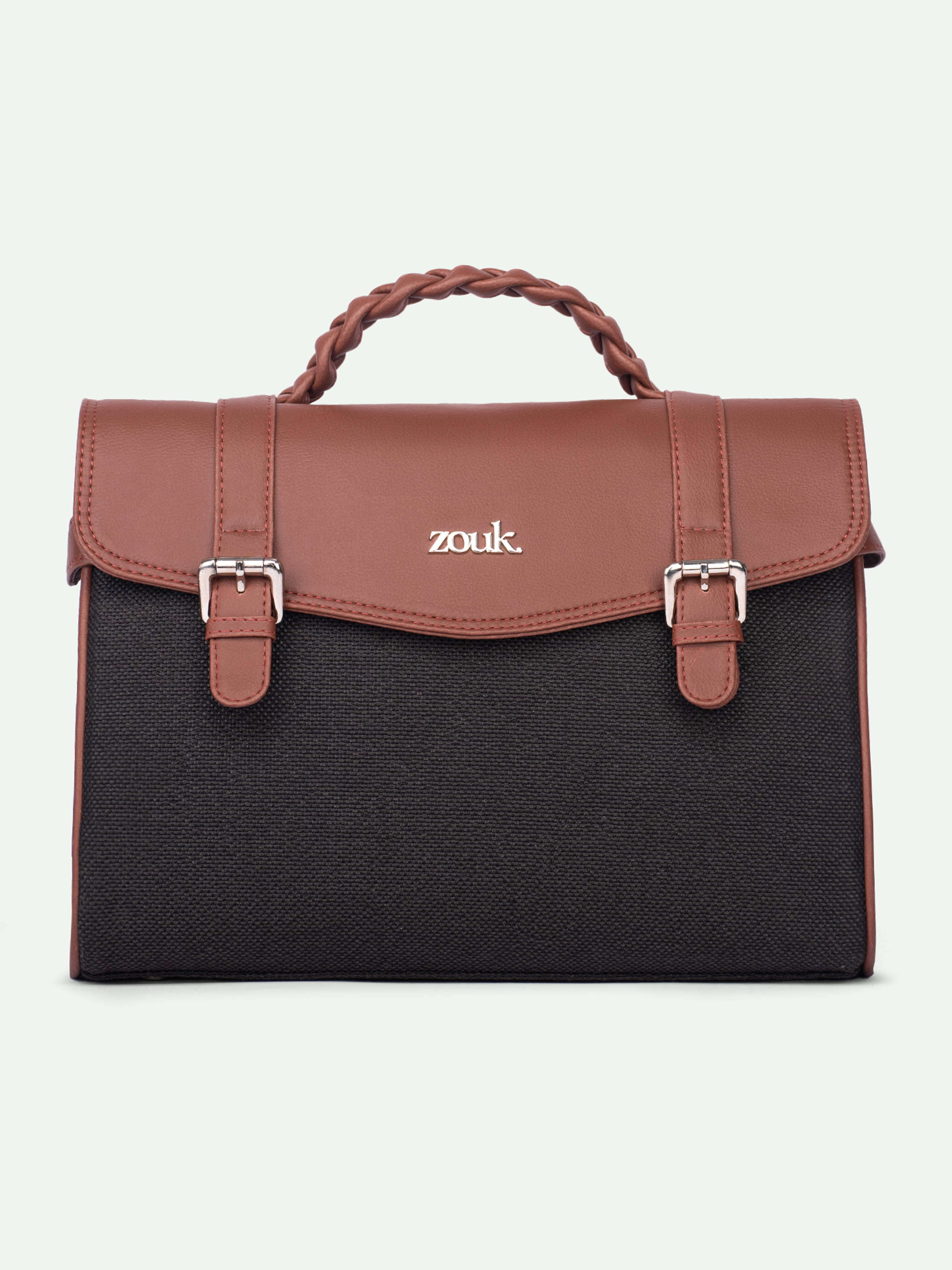     			Zouk Satchel Bag Jute Set of 1 ( Black )