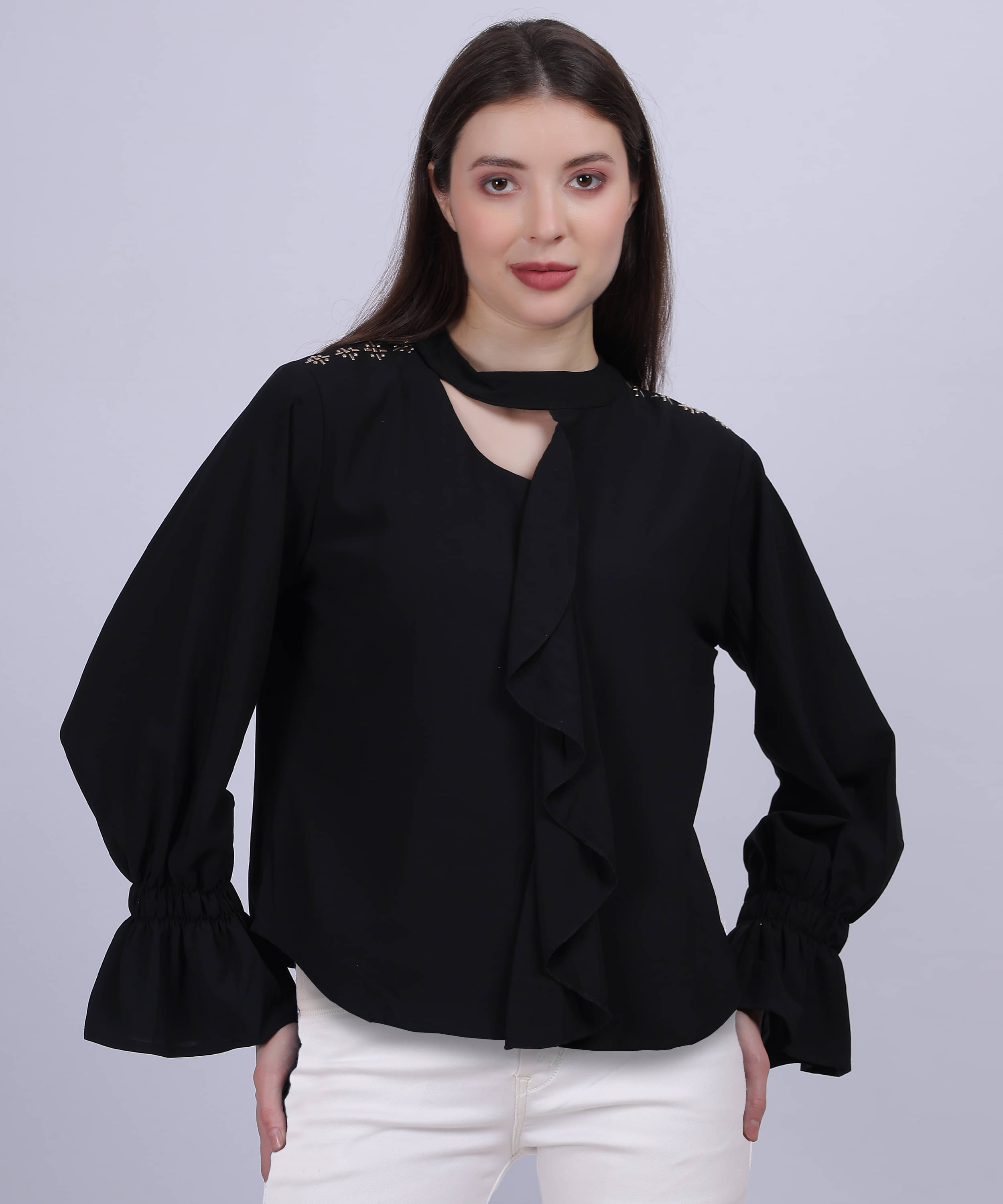     			aumbe Women's Polyester Regular Top ( Black )