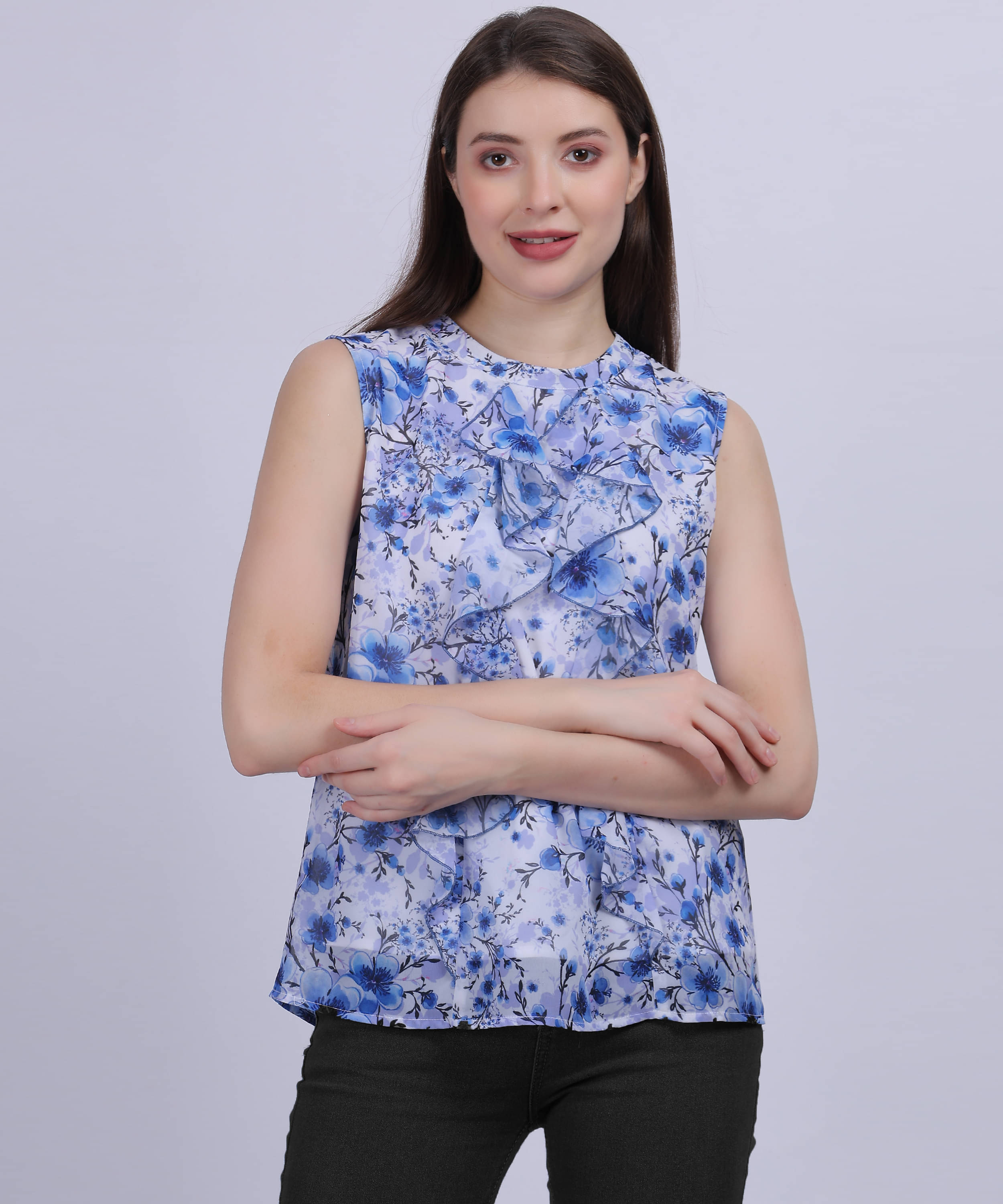     			aumbe Women's Chiffon Regular Top ( Blue )