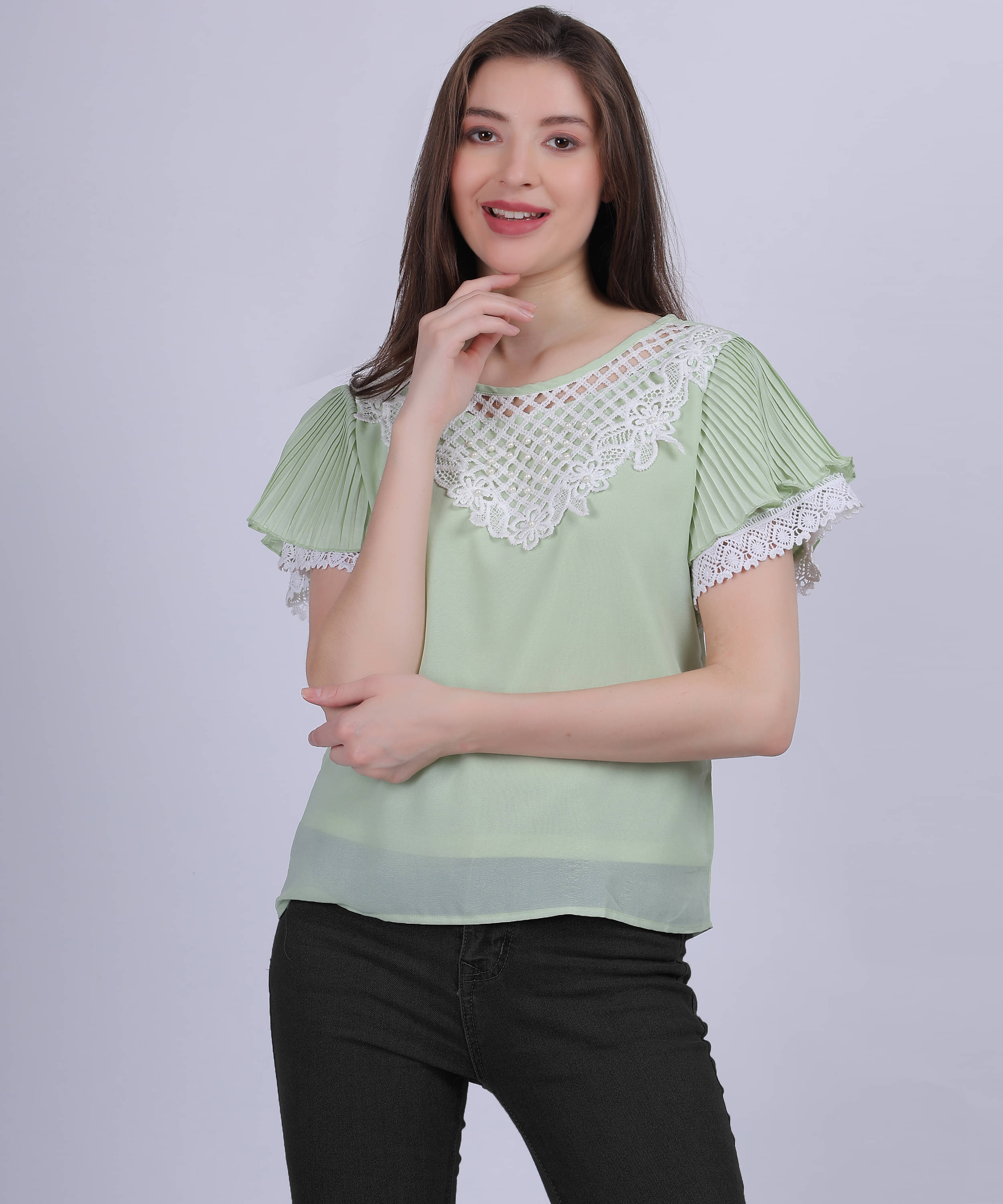 aumbe Women's Chiffon Regular Top ( Green ) aumbe Women's Chiffon Regular Top ( Green )
